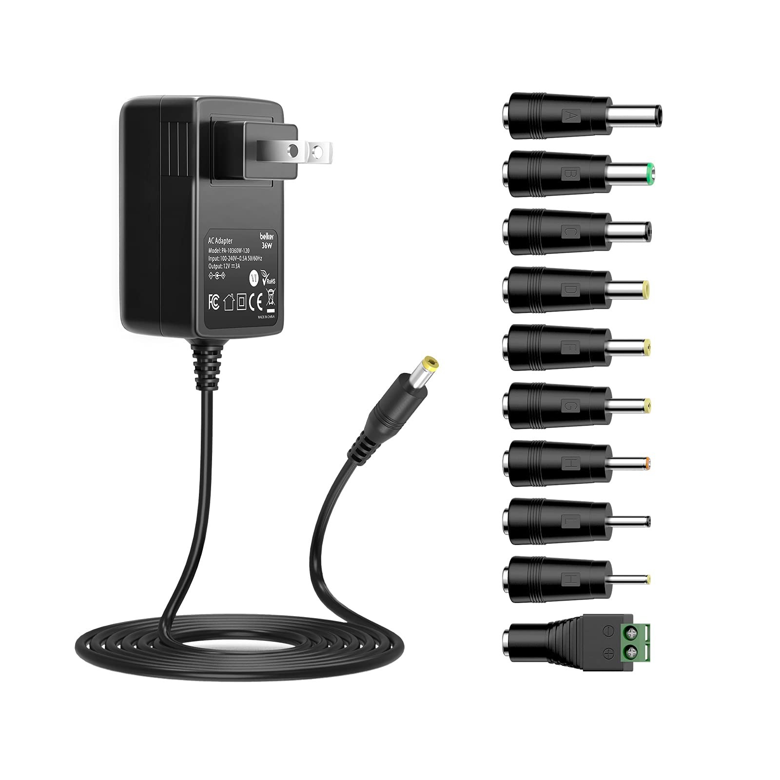 Belker 12V 3A 2.5A AC DC Power Adapter Supply Cord Wall Charger 36w 12v 3a 