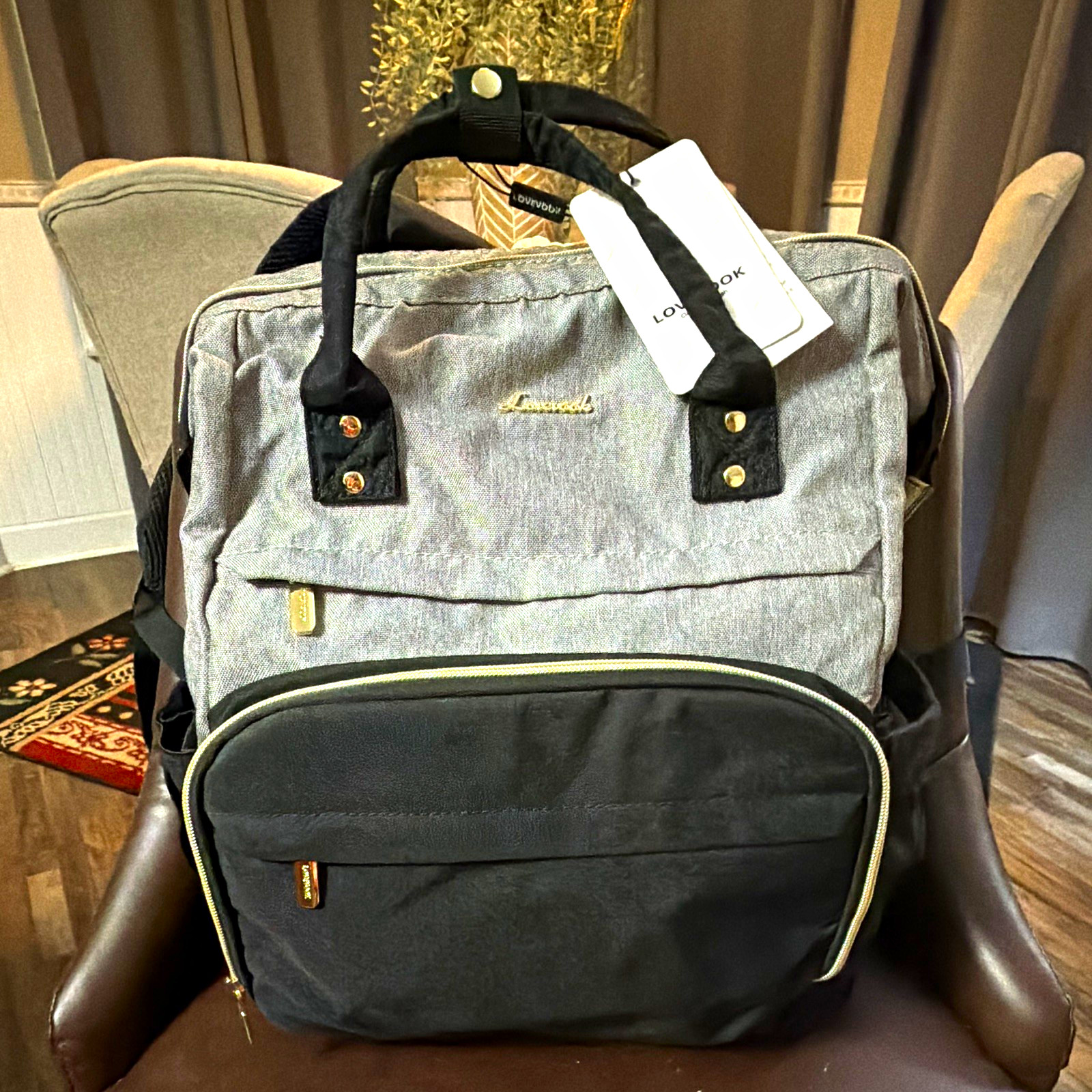 LOVEVOOK laptop Bag Backpack Gray/Black Striped, Adjustable Strap, Pockets