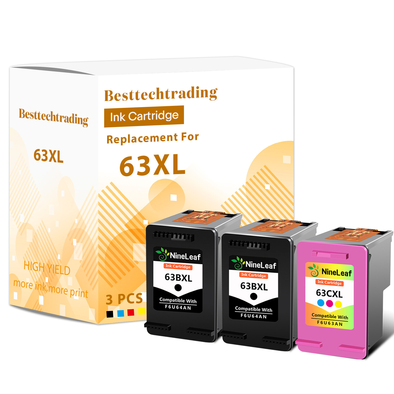 3PK Black Color 63XL 63 XL Ink Cartridge FOR HP OfficeJet 5252 5255 5258 4658 