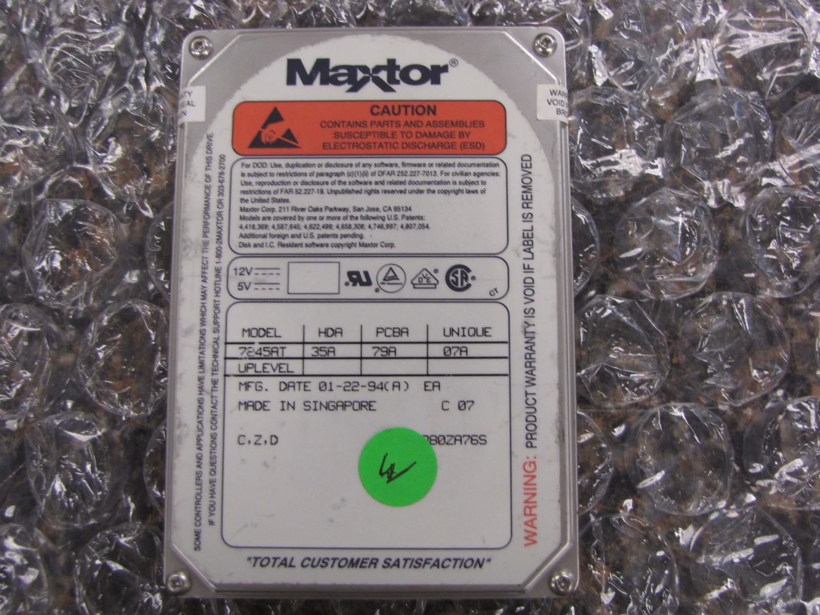 RARE Maxtor 7245AT 245MB SL IDE AT Hard Disk Drive 1994 -TESTED & WORKS-NL23
