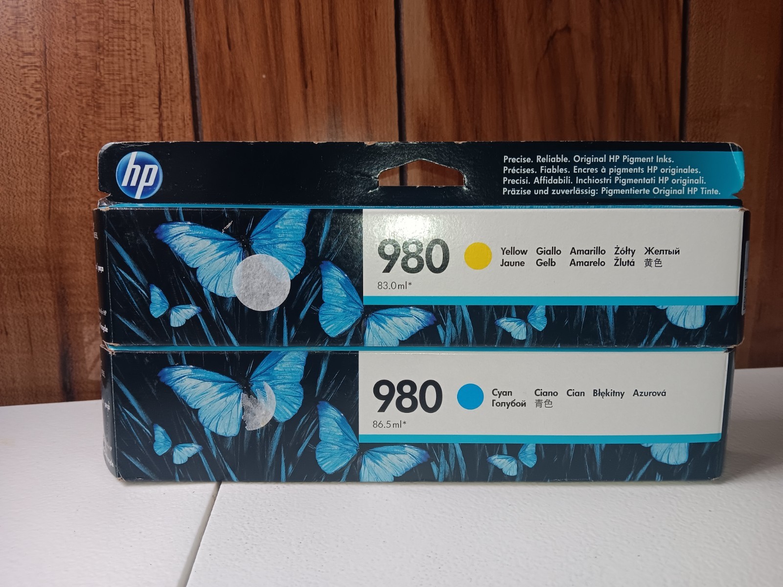 (2) HP 980 Inkjets 1 Cyan 1 Yellow Cartridges D8J09A D8J07A Exp 2016 2018