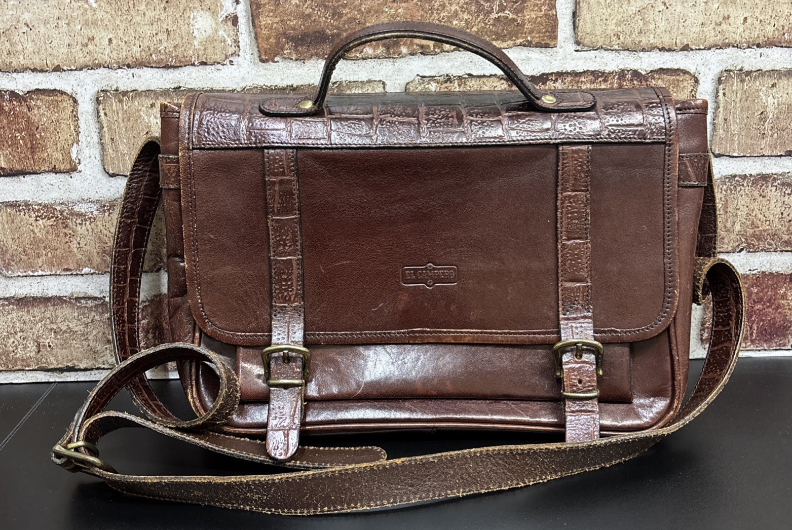 Vintage leather messenger style bag  by El Campero Italian made