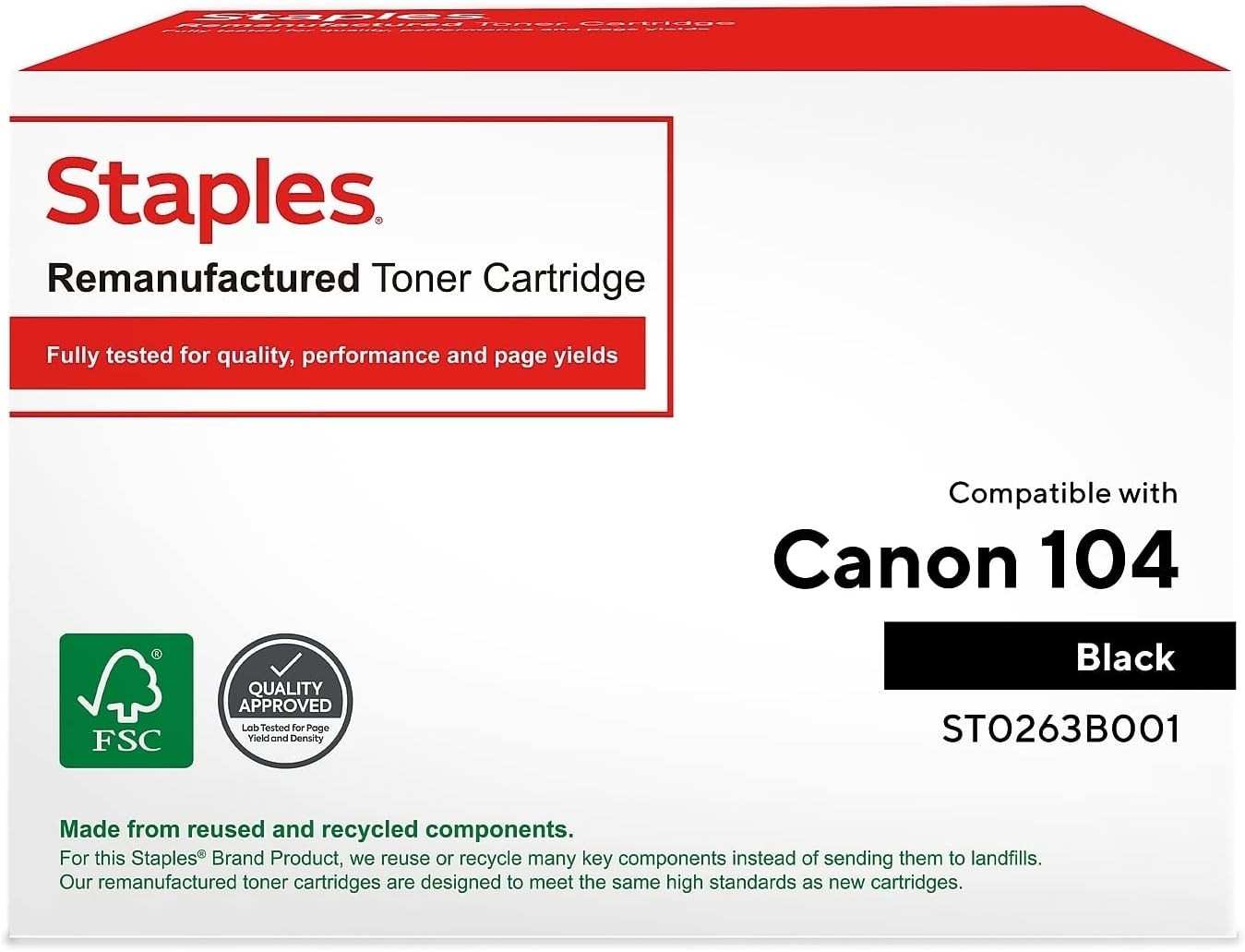 STAPLES  Canon 104 Black Toner Cartridge Standard Yield 2000 Pages