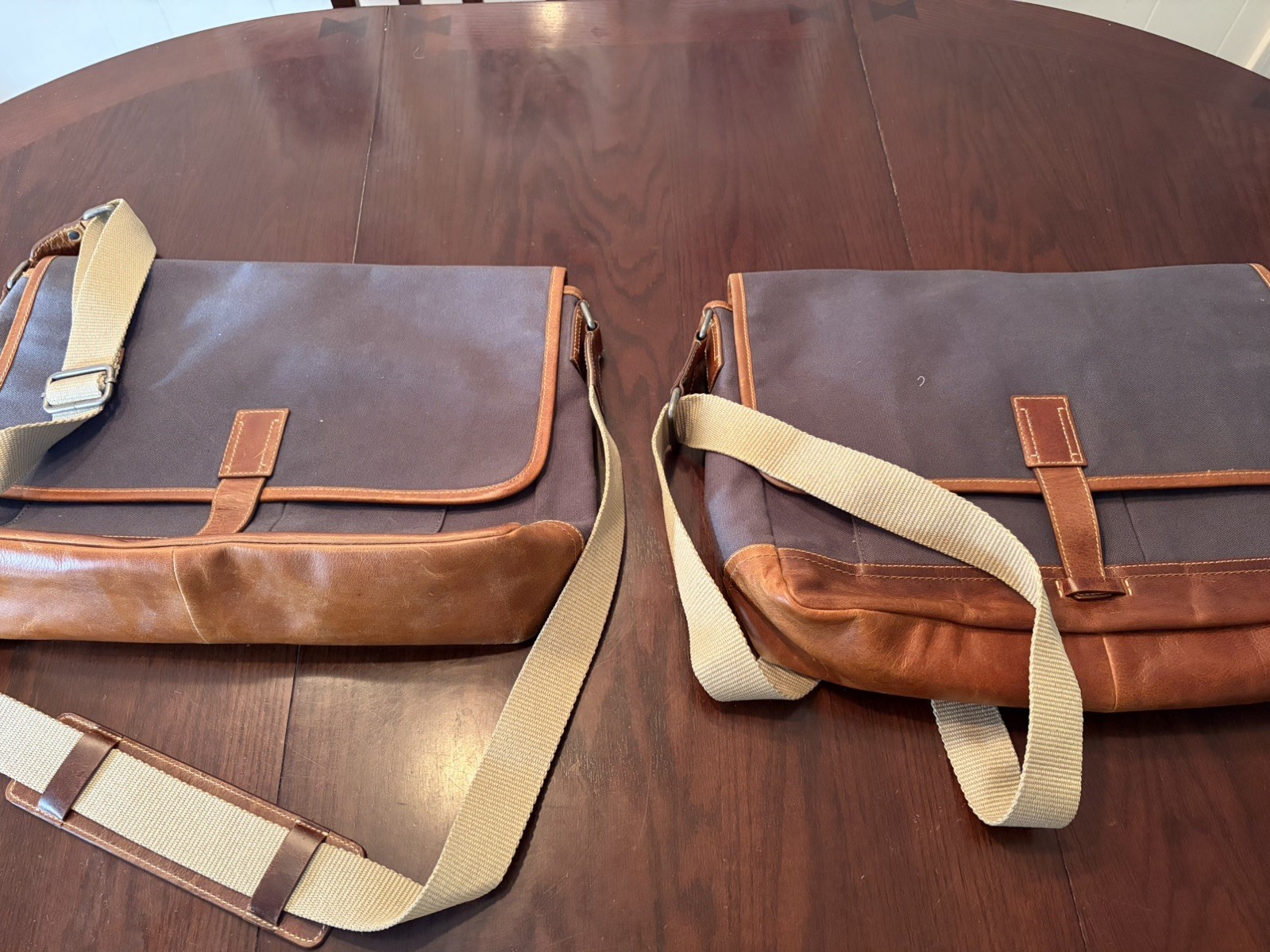 (Buy One Get Both) OOBĒ Blue & Brown Canvas Leather Laptop Bag [Great Condition]