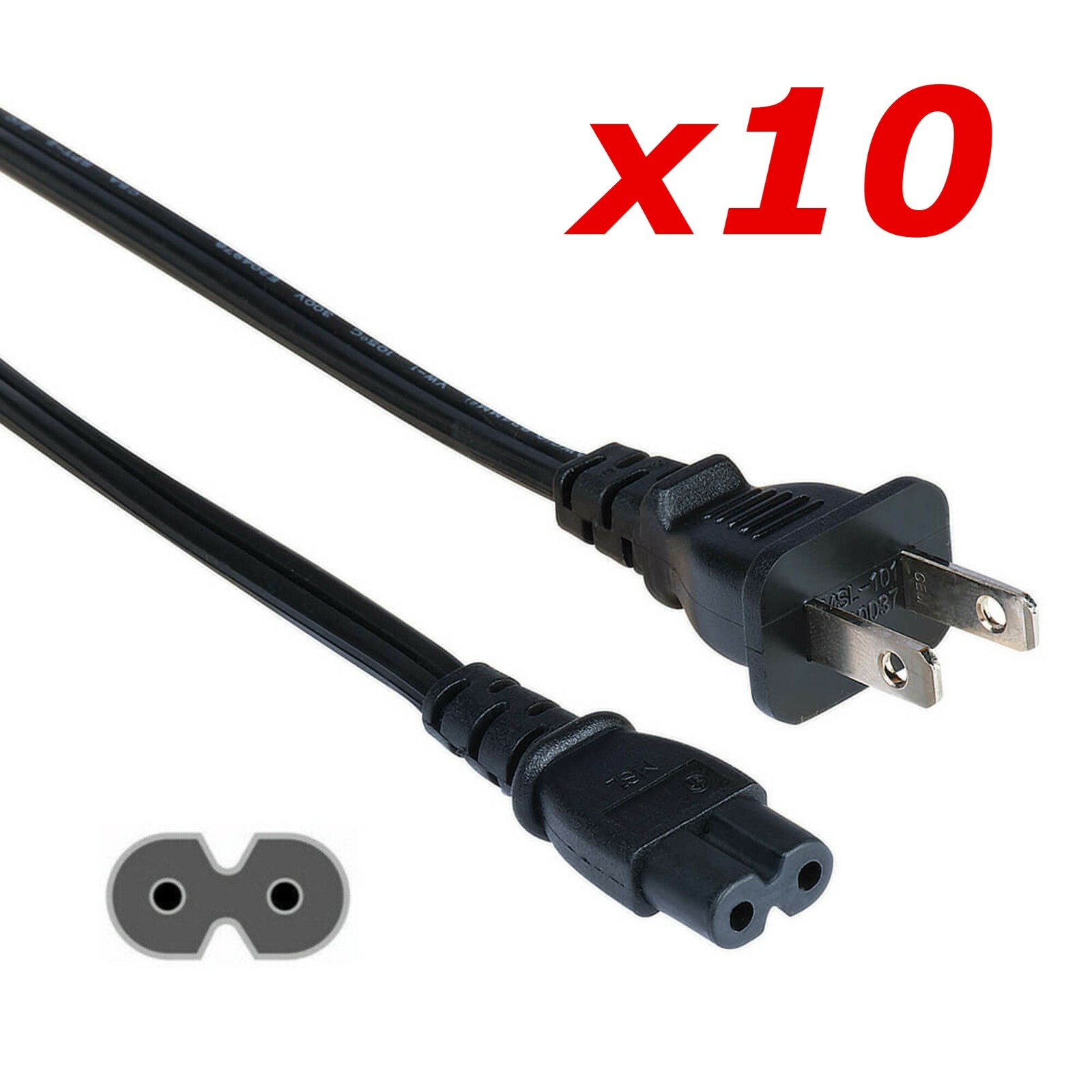10 Pack - 3ft Two Prong AC Power Cord Cable NEMA 1-15P C7 for Laptop PS3 PS4 DVR
