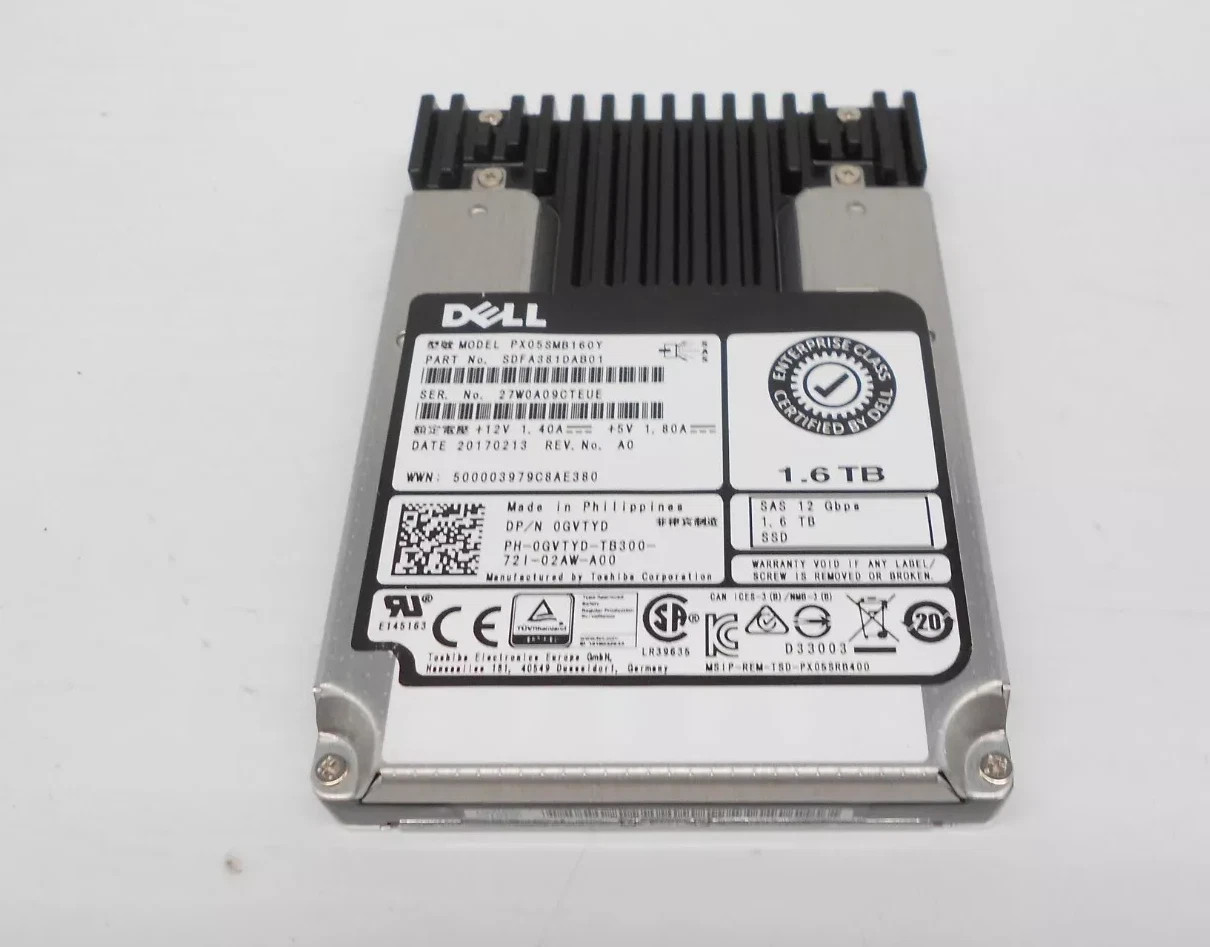 NEW 0GVTYD GVTYD DELL PX05SMB160Y 1.6TB 2.5" SAS 12G MU SSD Solid State Drive