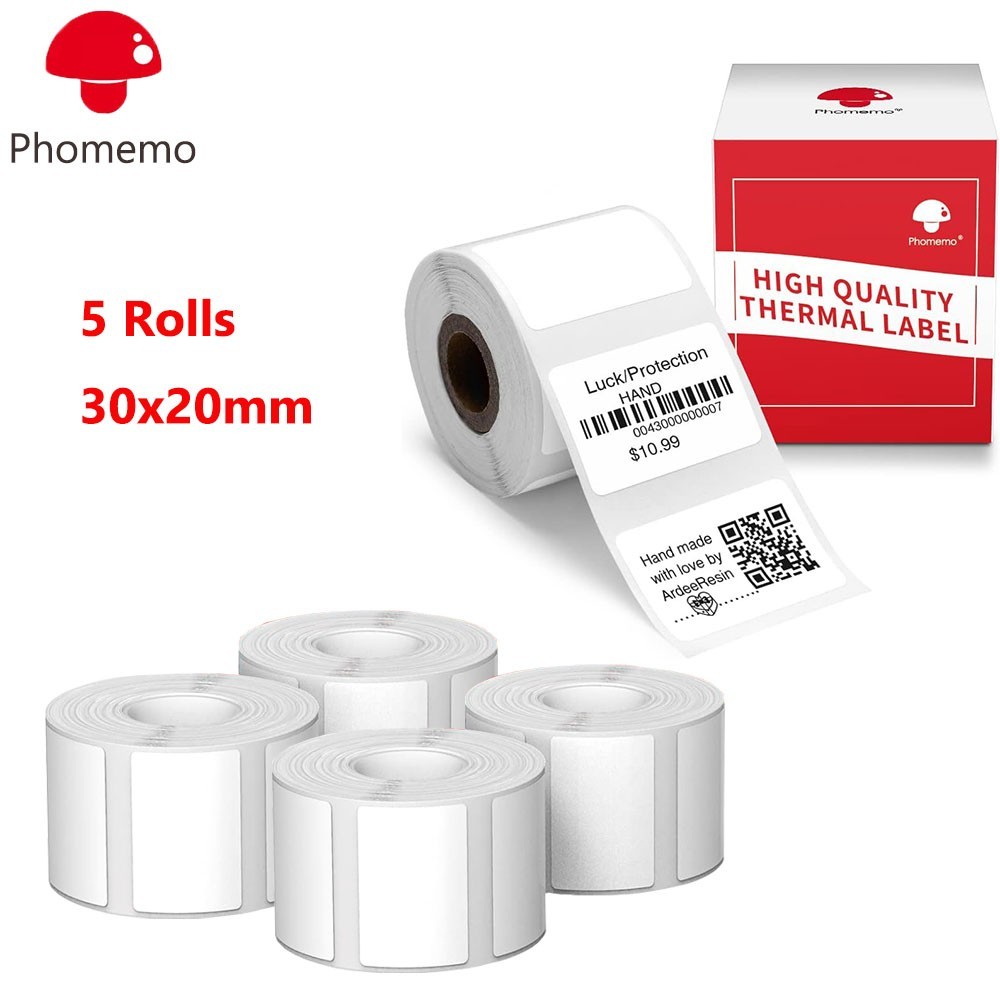 5 Rolls 30*20mm Sticker Label Adhesive Tag Paper for Phomemo M110 M220 Printer