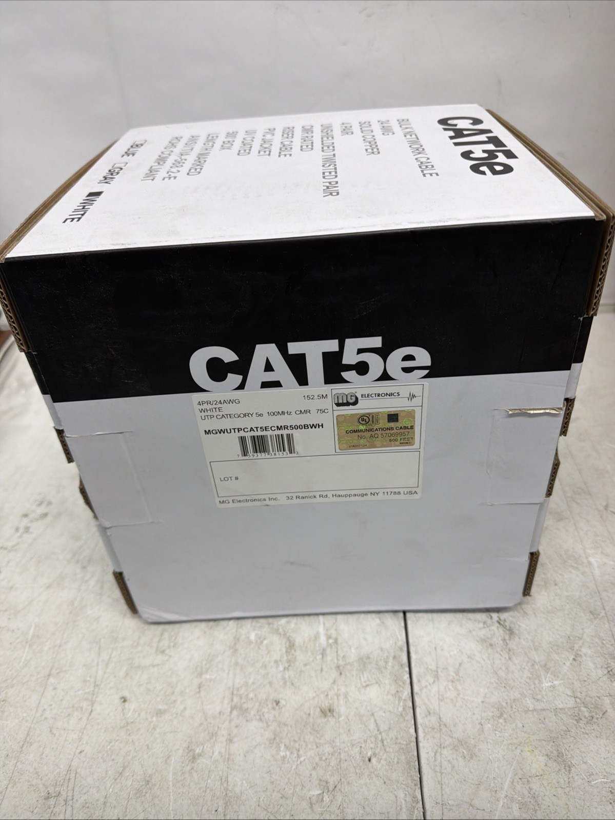 500FT MG Electronics UTP CAT 5e 100MHz CMR/CMX 75C Solid Copper Ethernet Cable