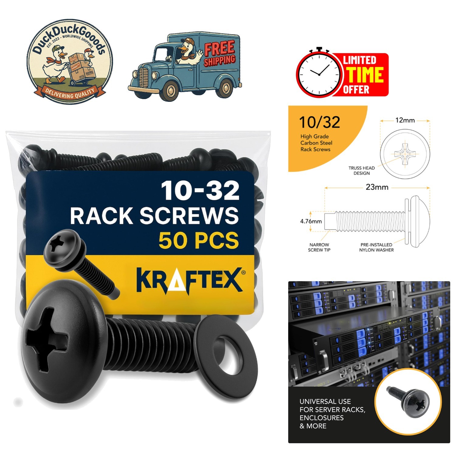 Versatile 10-32 Rack Screws 50-Pack - Perfect for Studios & Network Cabinets
