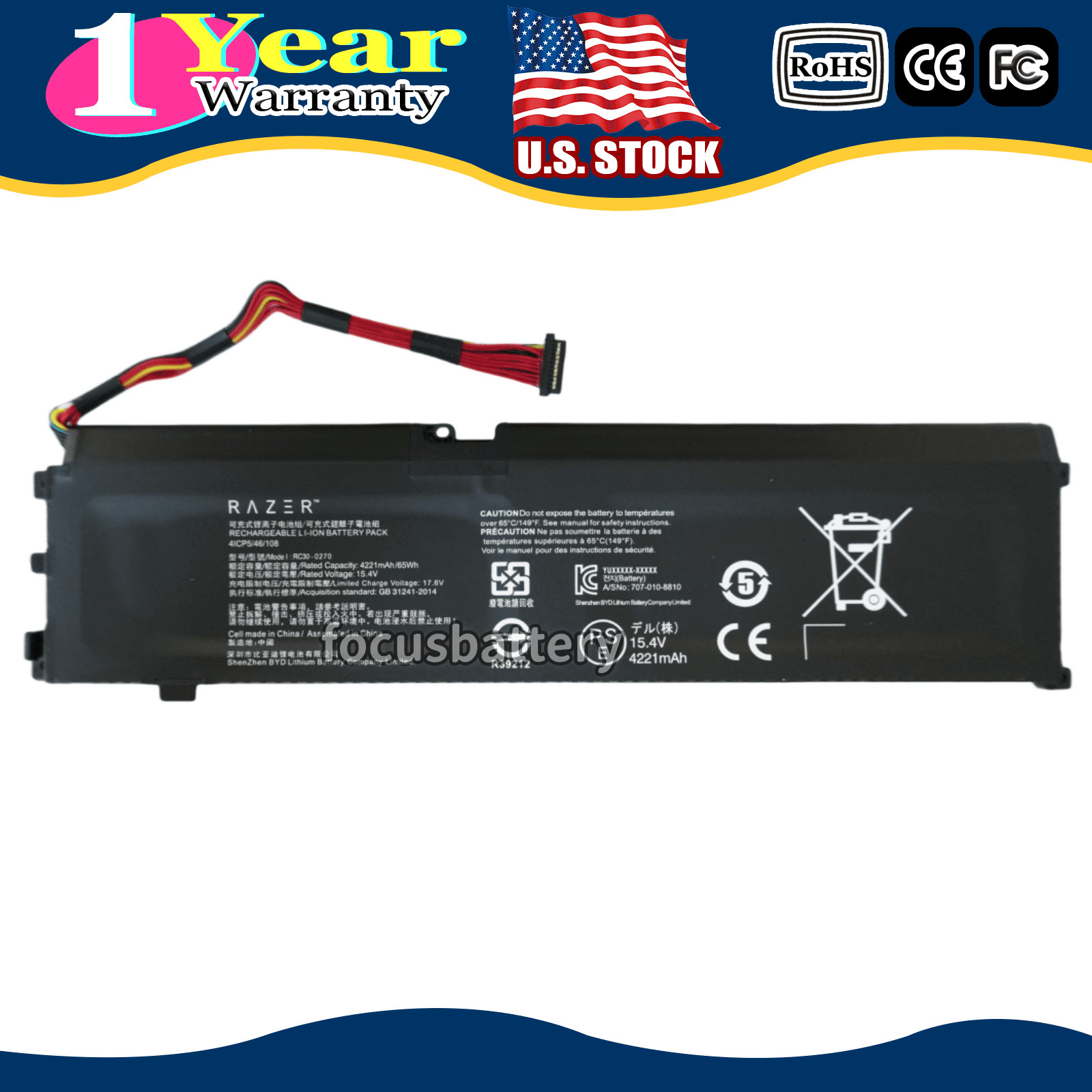 Genuine RC30-0270 65Wh Battery For Razer Blade 15 Base 2018 2019 RZ09-0270 15.4V