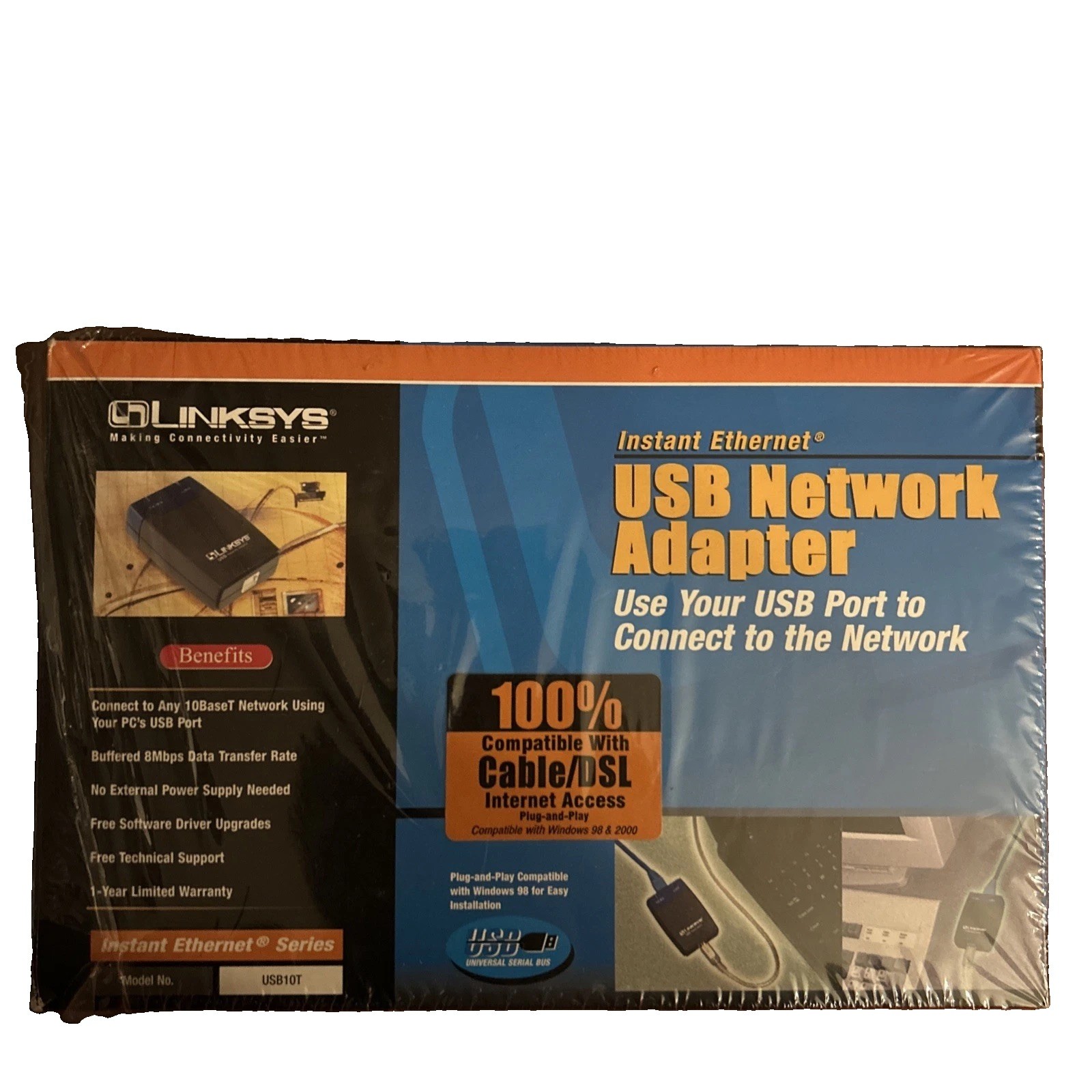 Linksys USB Network Adapter Model No. USB10T Cable DSL Compatible Ethernet