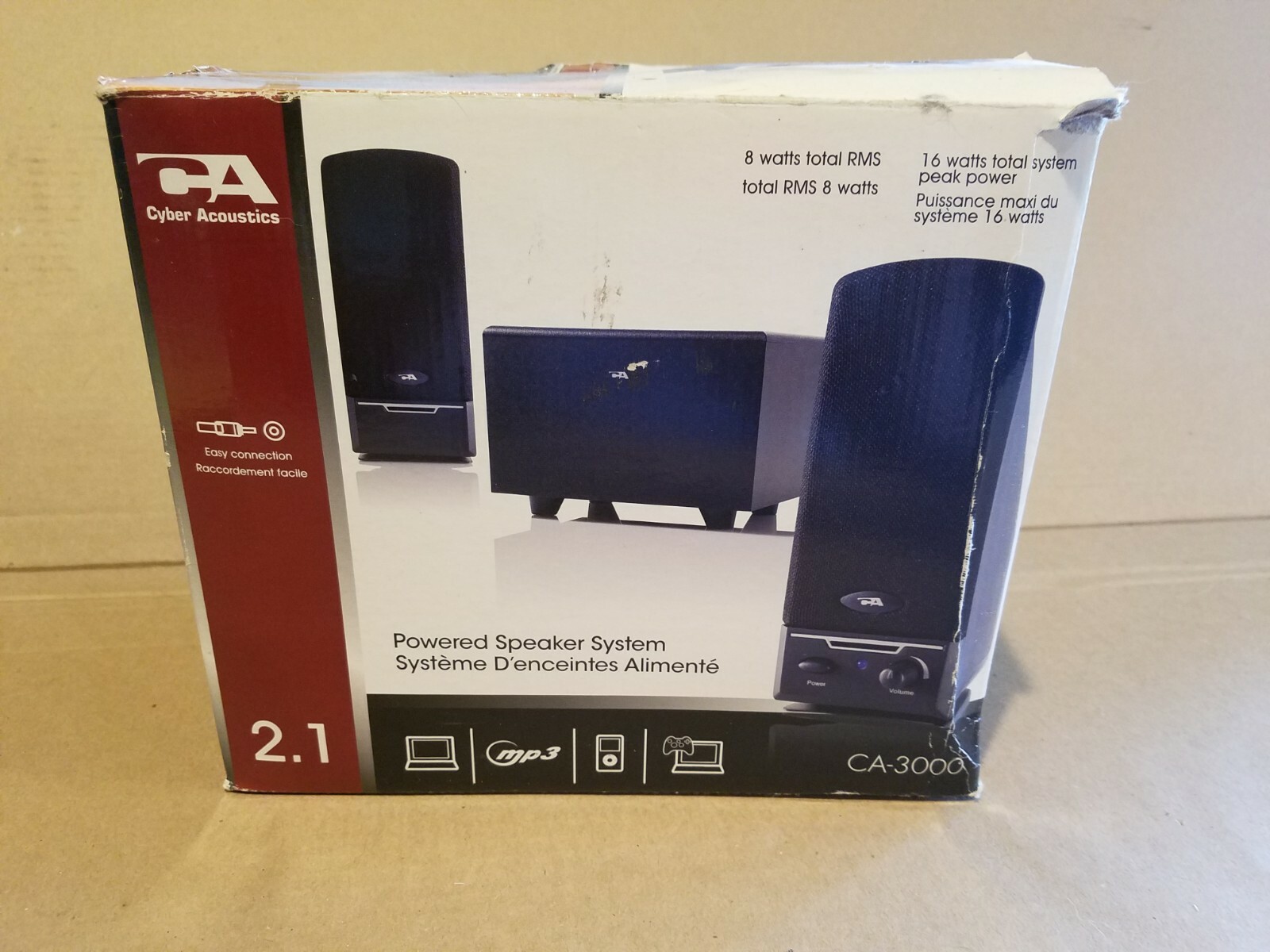 Cyber Acoustics CA-3000 powered 3pc SPEAKER SYSTEM 2.1  NEW 8W RMS - 16W peak