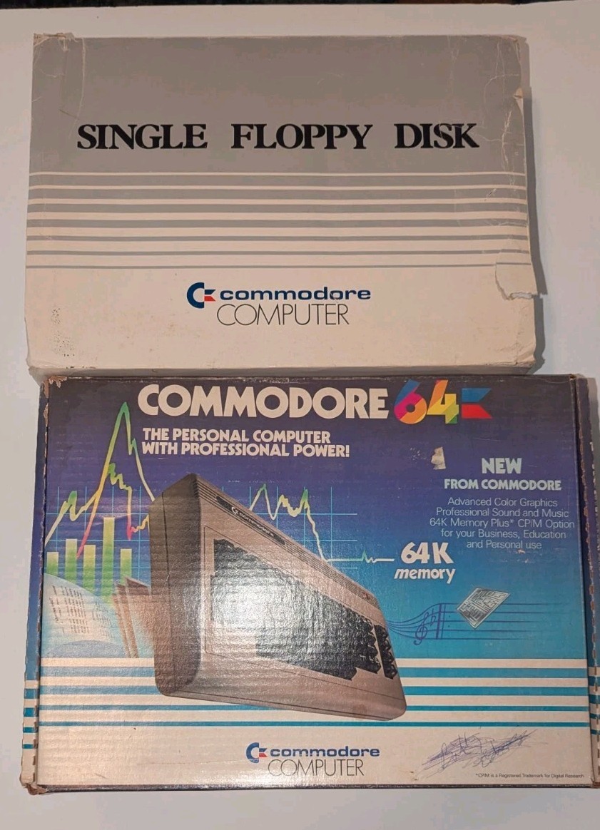 Vintage Commodore 64c Computer & 154I Floppy Drive With Original Boxes. Tested 