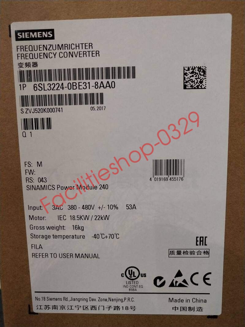 1PCS New Siemens 6SL3 224-0BE31-8AA0 6SL3224-0BE31-8AA0 In Box DHL/FedEx