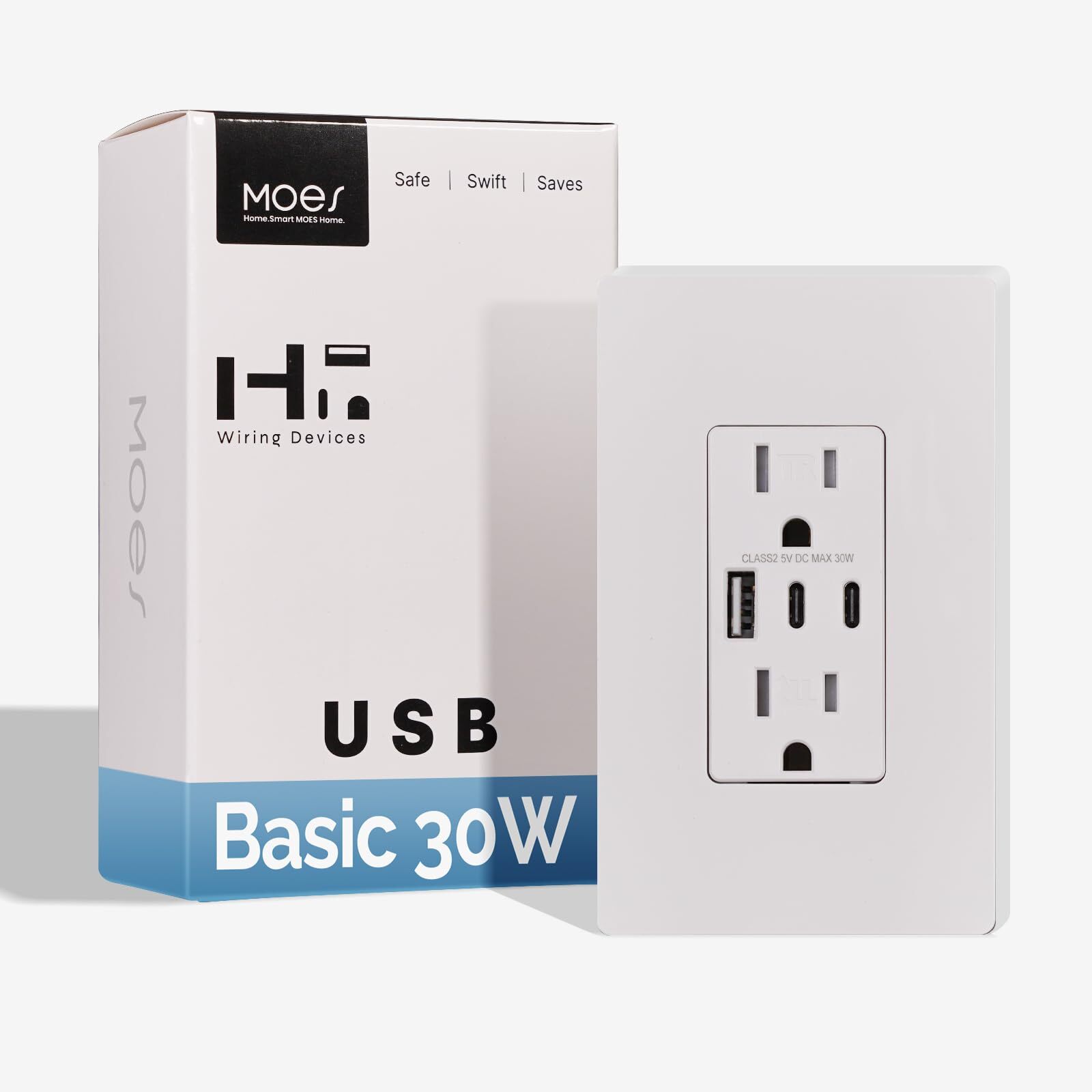 MOES Wall Outlet 2 USB C & 1 USB A Port Electrical Charging Power Receptacle 30W