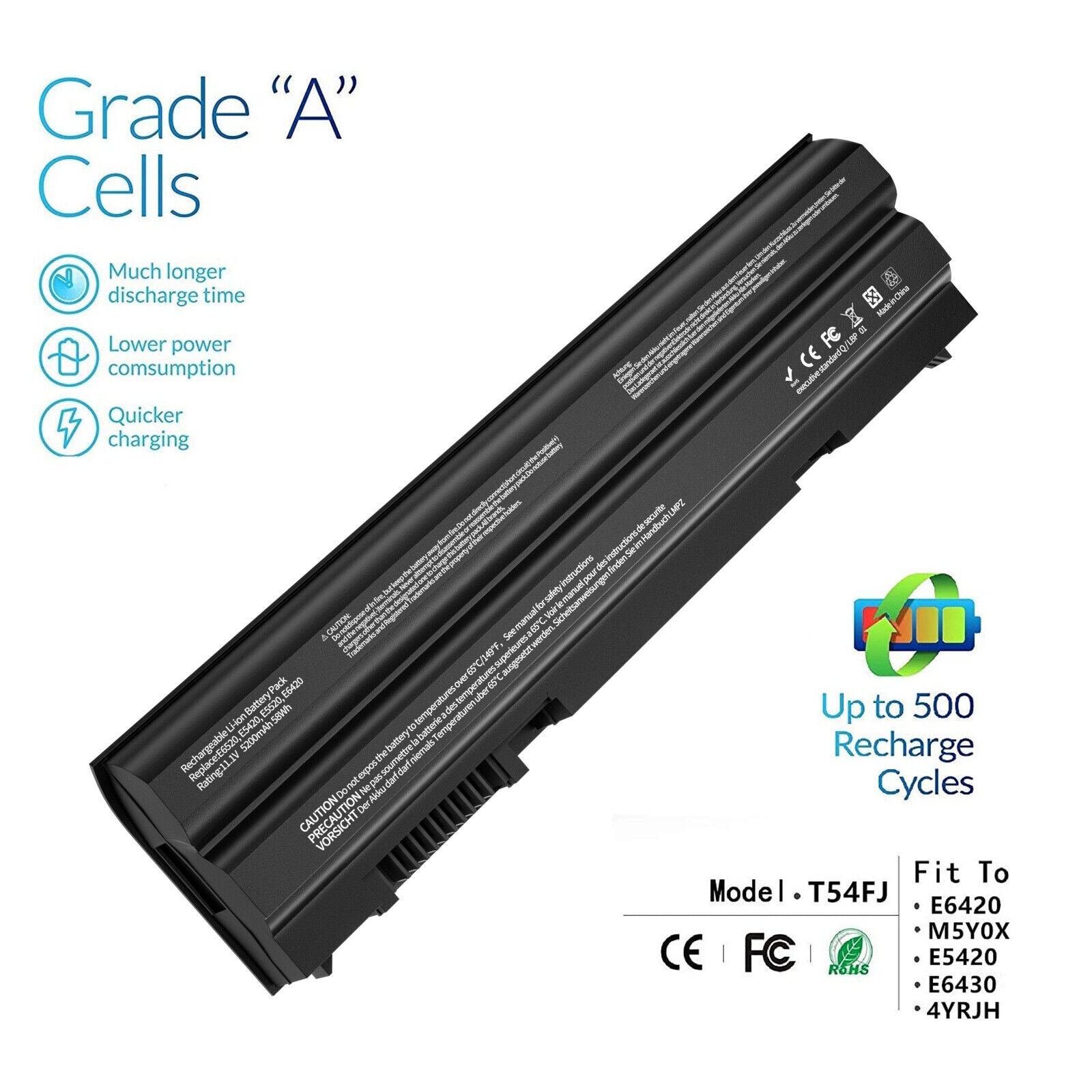 E6420 T54FJ 60Wh 11.1V Li-Ion Laptop Battery For Dell Latitude E6440 E5430 E5520