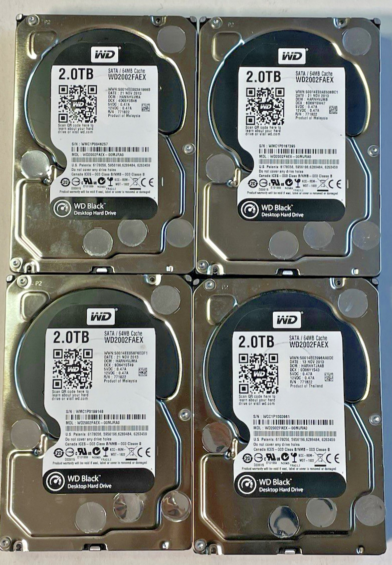 Lot of 4 Western Digital Black 2TB WD2002FAEX Hard Drive