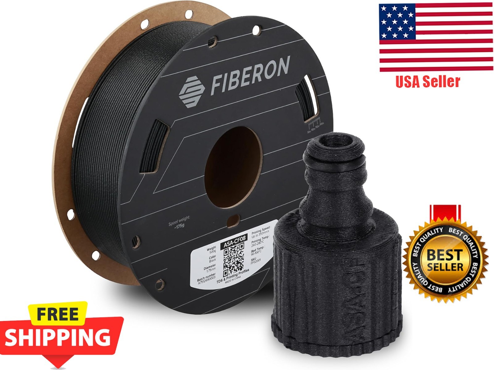 Polymaker Fiberon ASA-CF08 Black Carbon Fiber 3D Printing Filament 1.75mm 0.5KG,