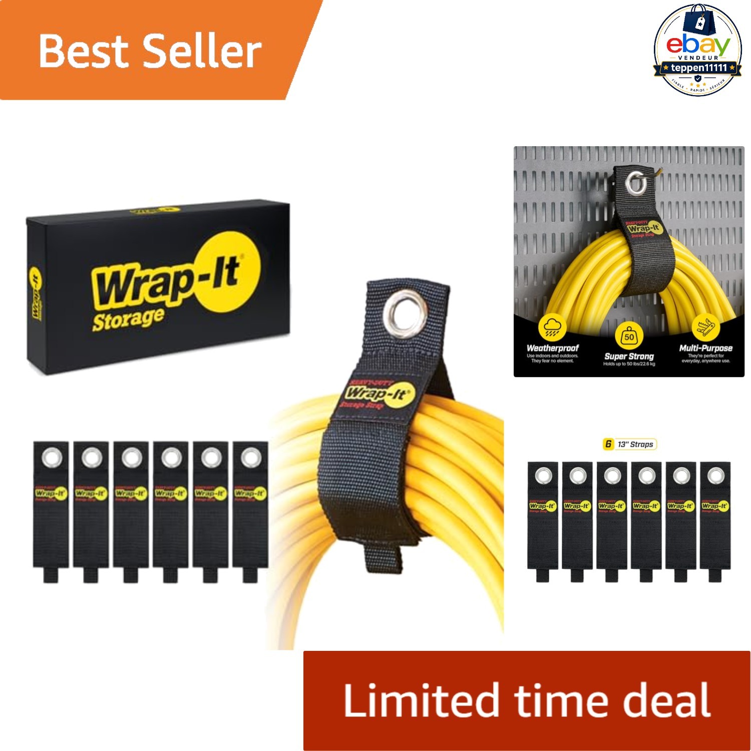 Heavy-Duty Straps 13-Inch 6 Pack Hook and Loop Cable Organizer for Home