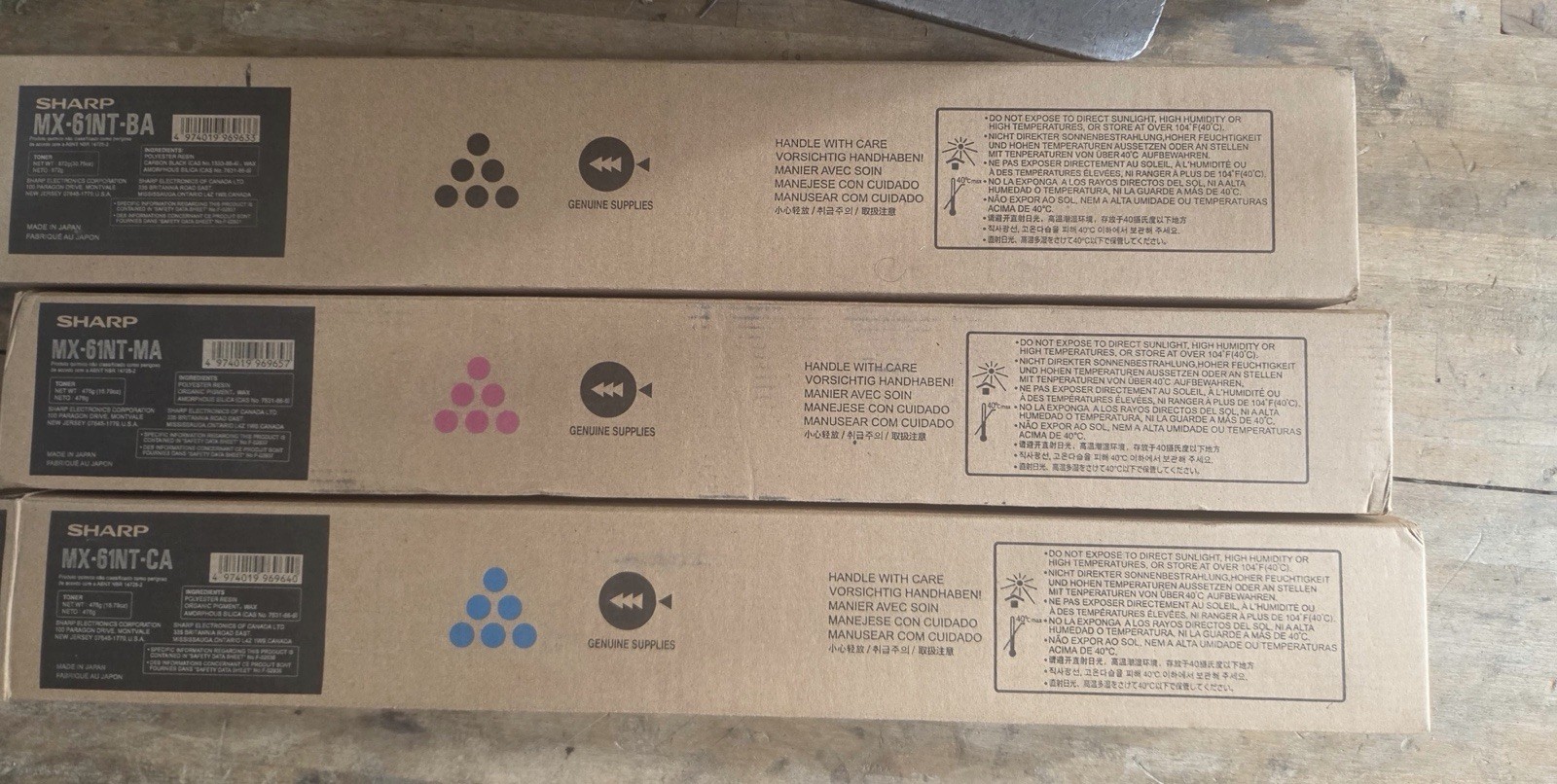 Lot of 3 Genuine OEM Sharp MX-61NT Toner Cartridges BCM Black Cyan Magenta NEW
