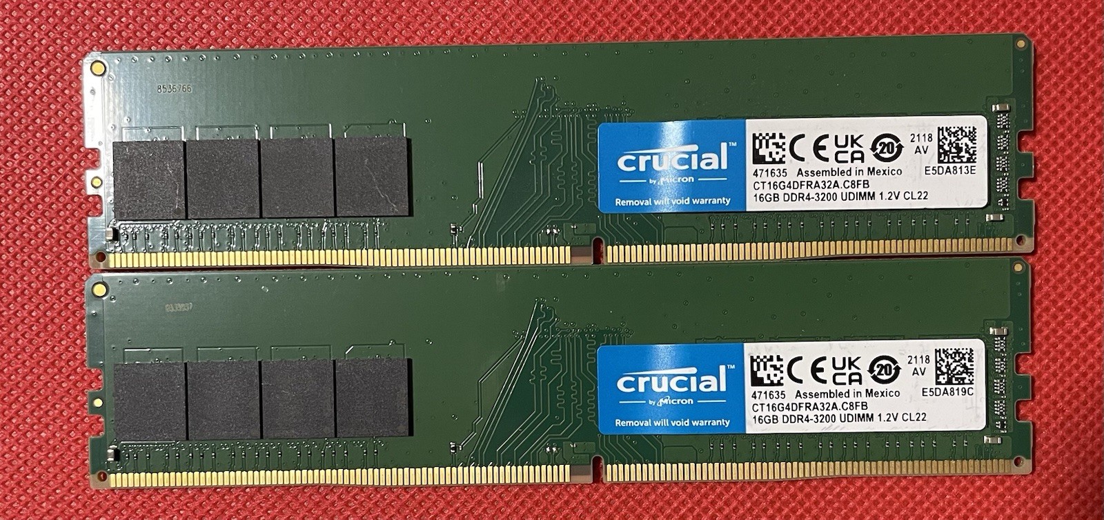 Micron Crucial 32GB (16x2) DDR4-3200 UDIMM 1.2V CL22 CT16G4DFRA32A.C8FB