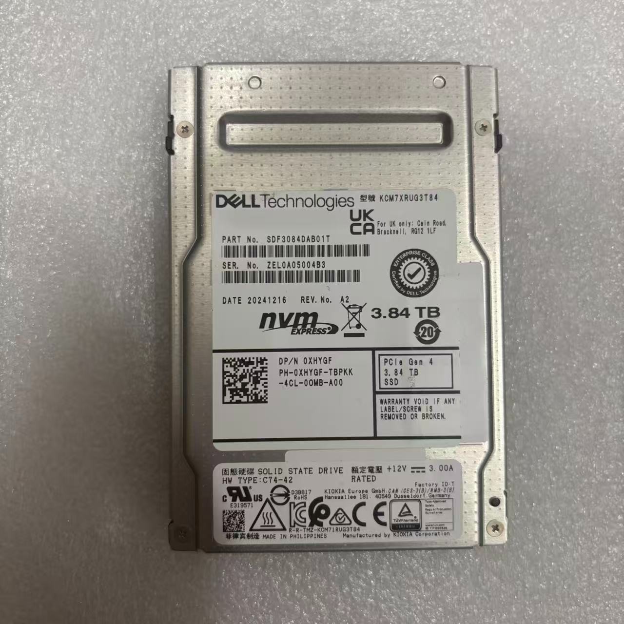DELL 0XHYGF KCM7XRUG3T84 SDF3084DAB01T 3.84TB NVME SSD Solid State Drives