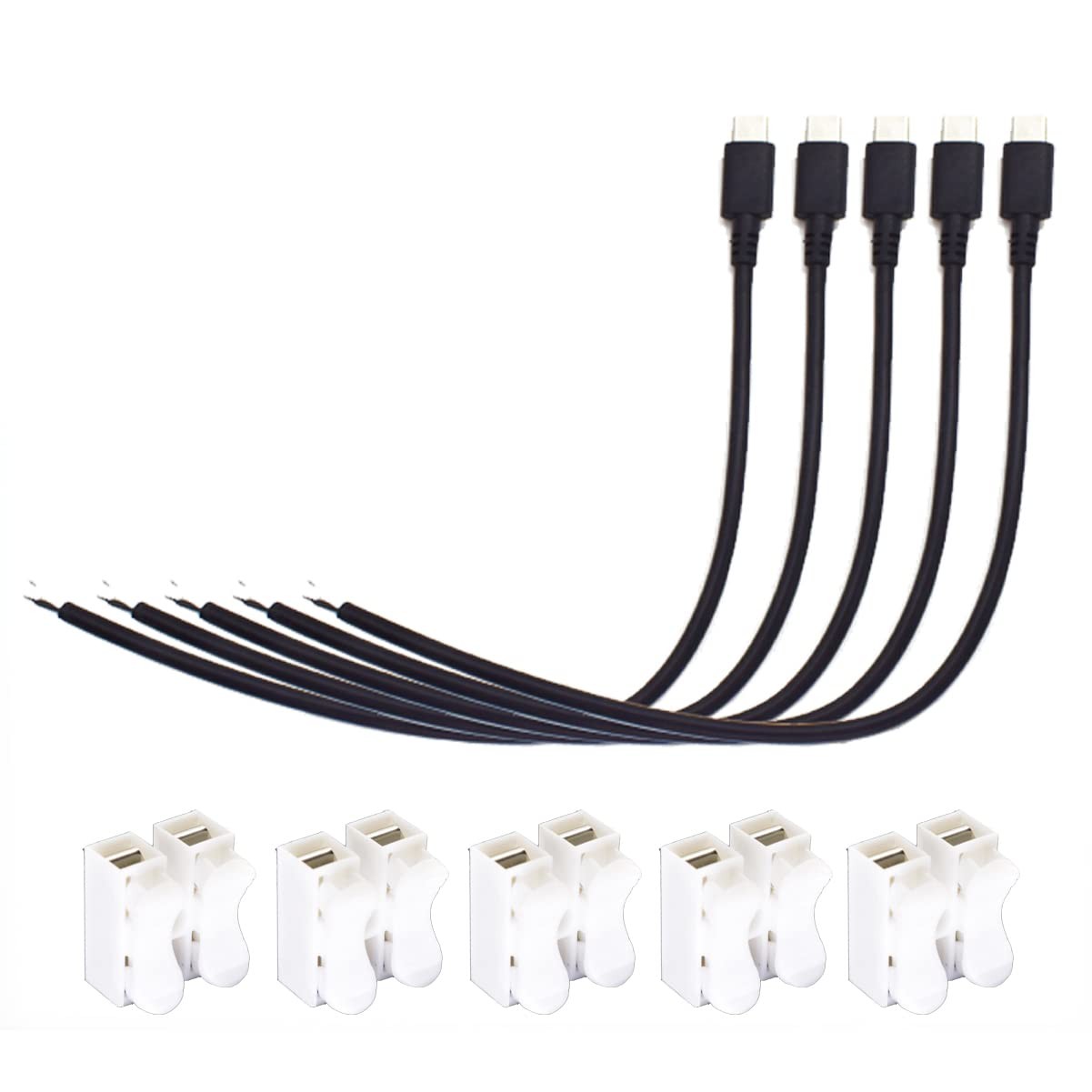 ELNONE 5Pack USB C Male to 2 Pin Pigtail Wire Power 25 centimeters, Black