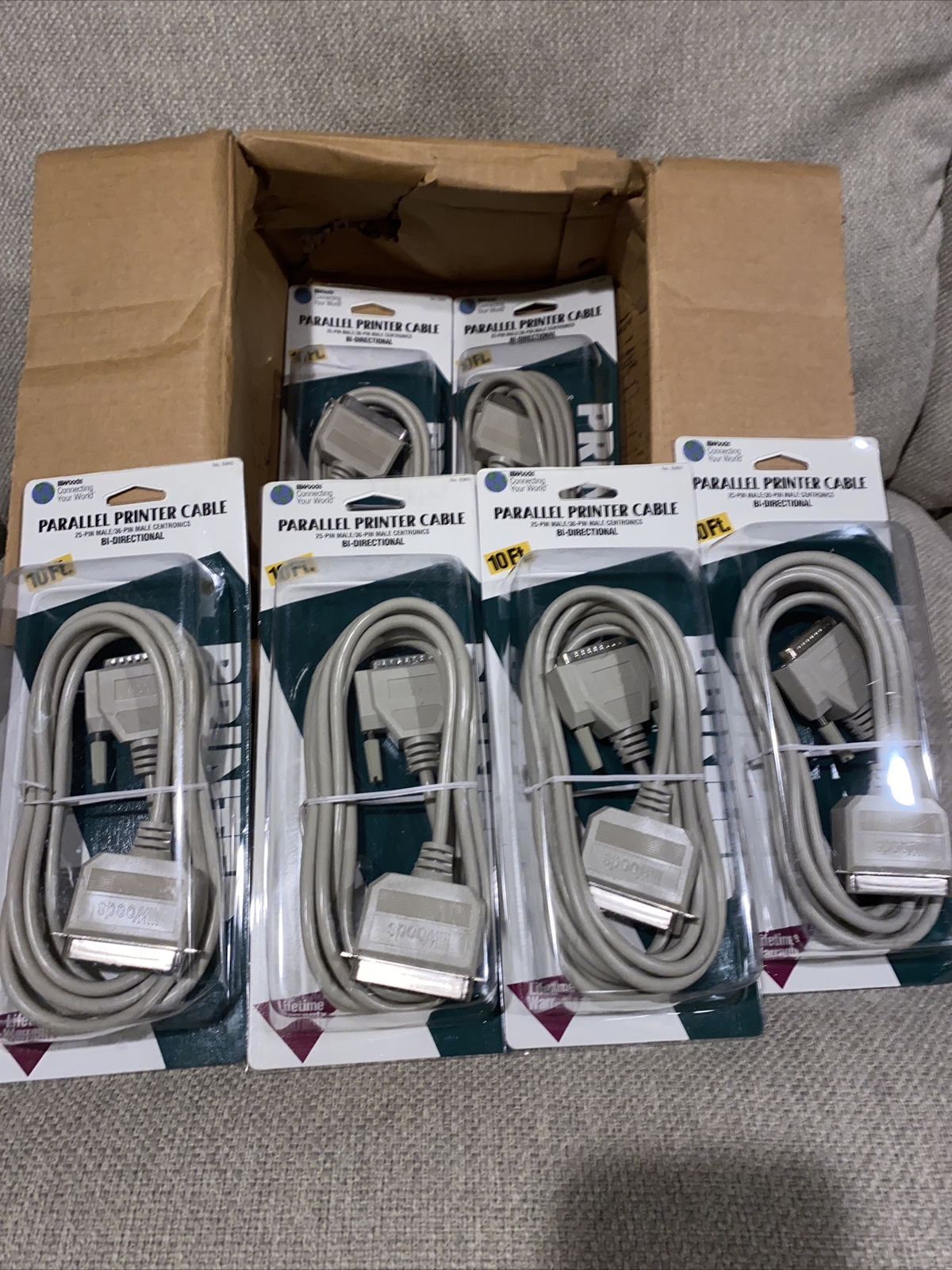 Lot 6 Parallel Printer Cable 25-Pin Male 36-Pin Male Bi-Directional 10ft New VTG