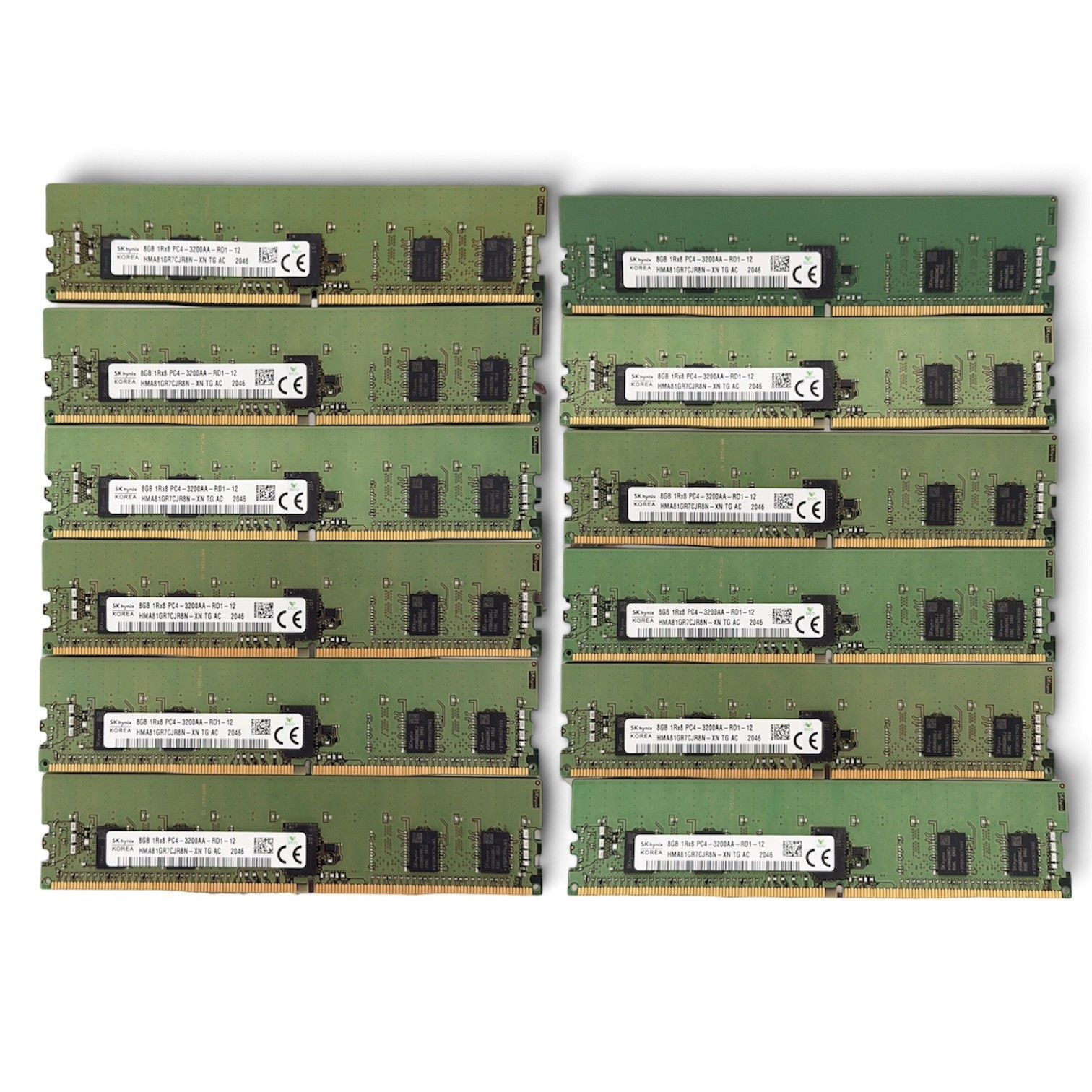Lot of 12 Hynix 8GB DDR4-3200AA ECC RDIMM HMA81GR7CJR8N-XN