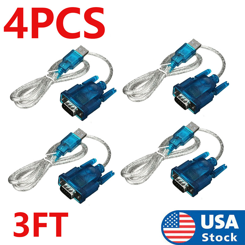 4Pcs 9 Pin Cable PDA 3FT Translucent USB 2.0 To DB9 RS232 Serial Converte