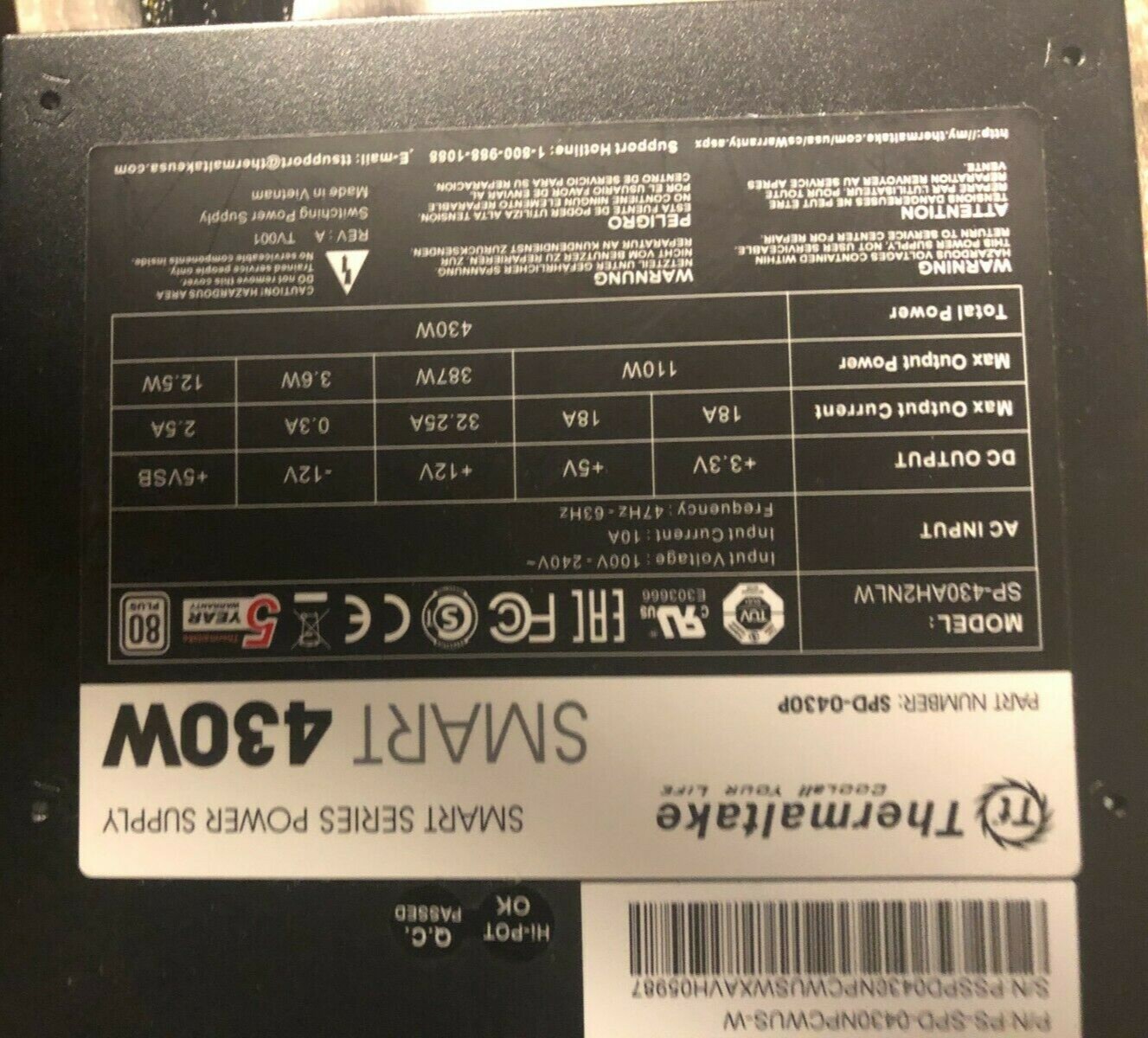 Thermaltake PS-SPD-0430NPCWUS-W Smart 430W Computer Power Supply
