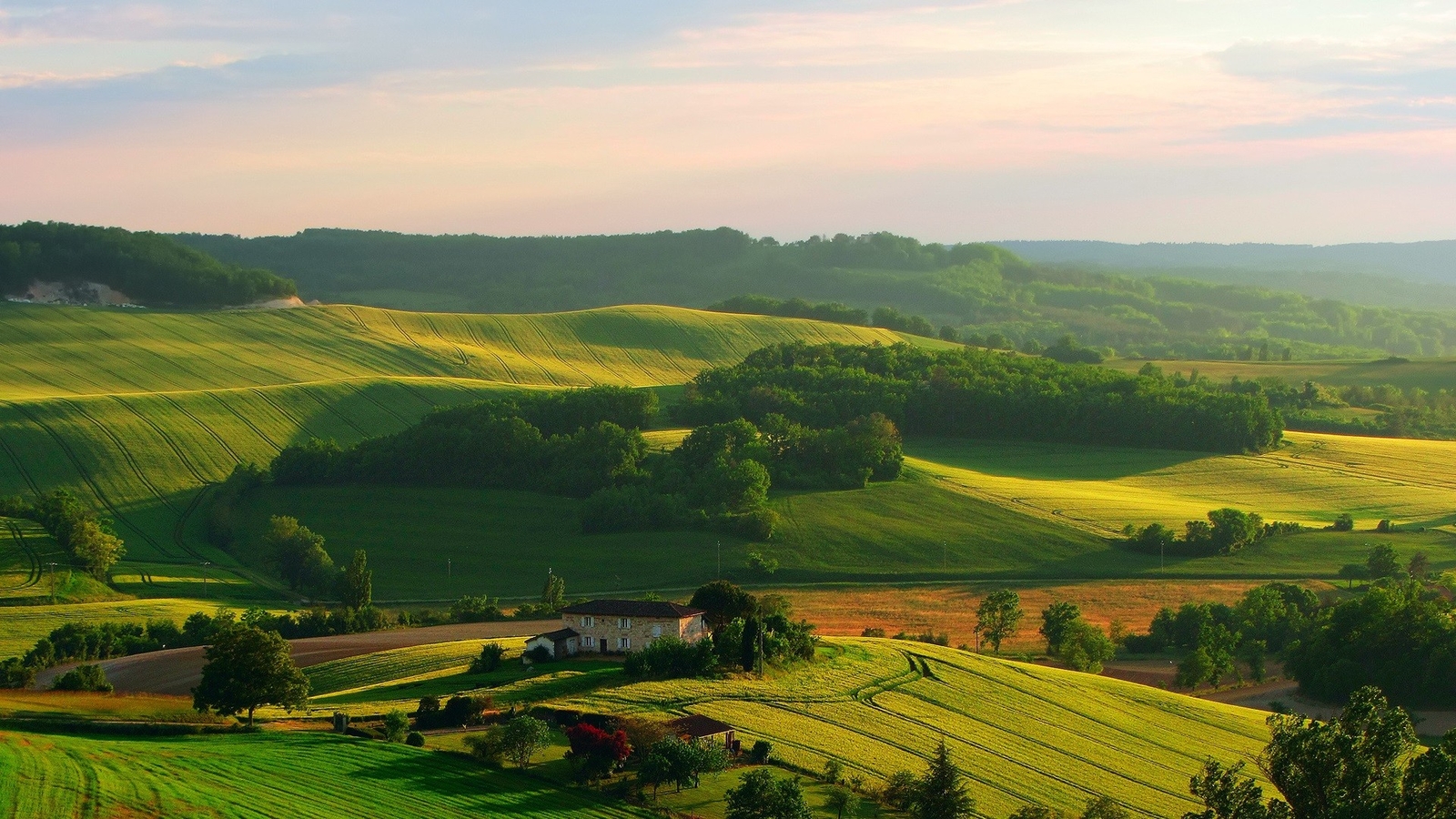 Landscape hills sunlight house trees farm italy Custom Gaming Mat Desk