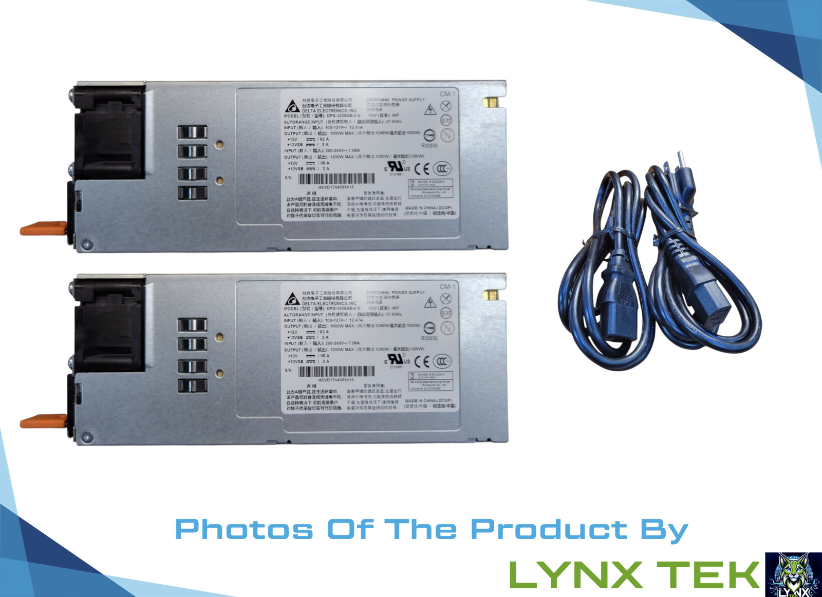 Pair of Delta Electronics DPS-1200AB-4 1200W 80 Plus Platinum PSU w/ Power Cords