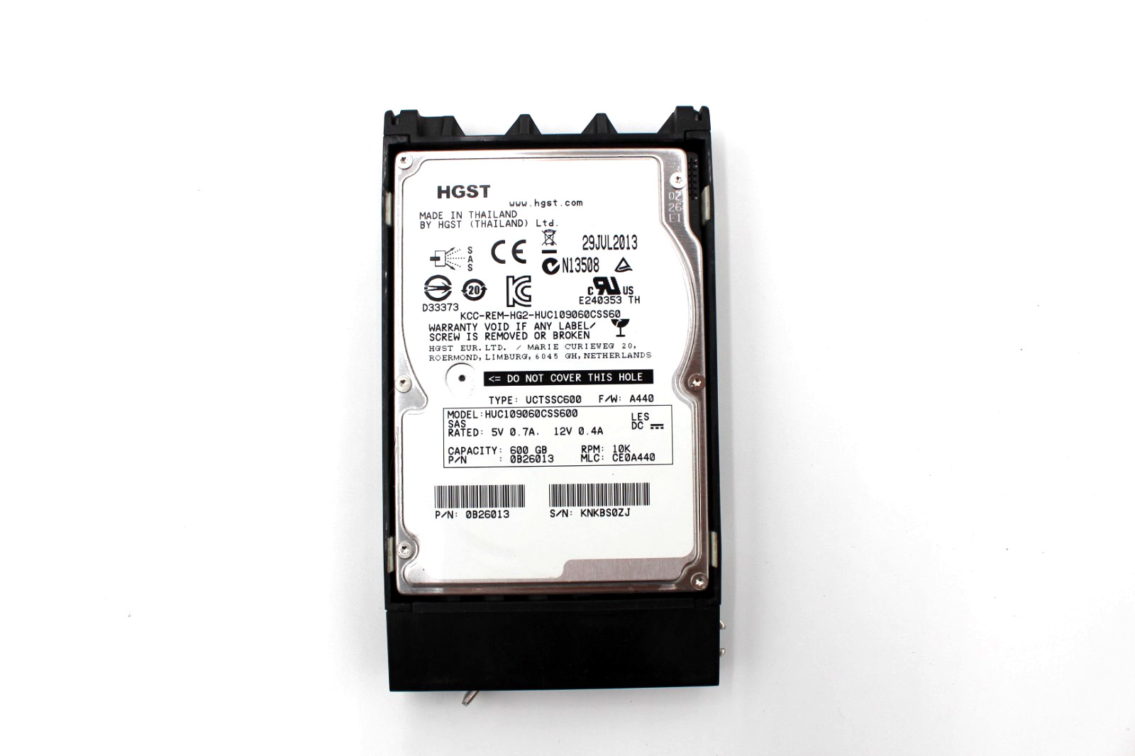 HGST 0B26013 600GB 2.5" 10K 6Gbps SAS Hard Drive HUC109060CSS600 w/ HDD Caddy