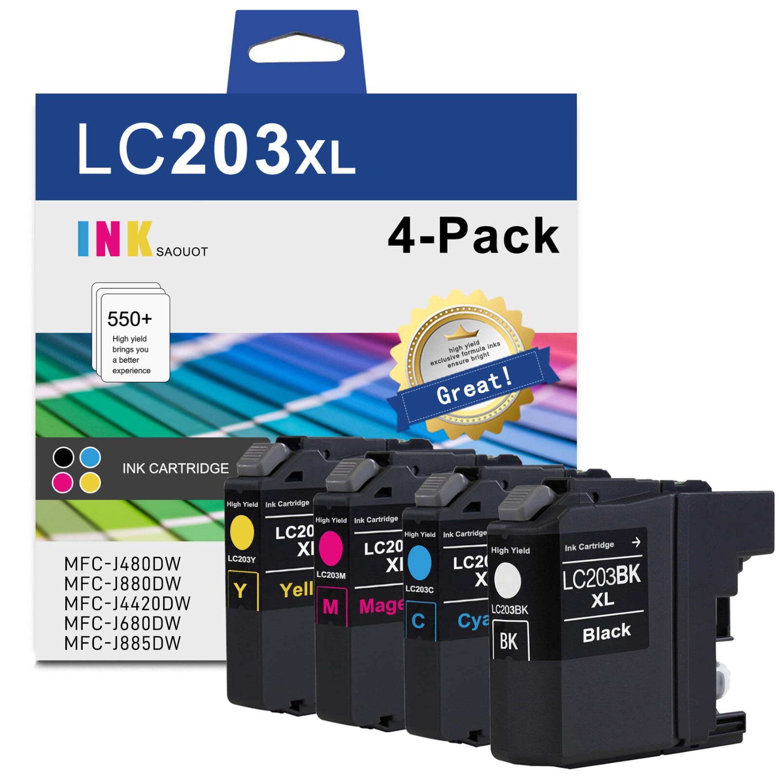4pk New LC203XL LC-203 XL Ink Set For Brother MFC-J485DW MFC-J680DW