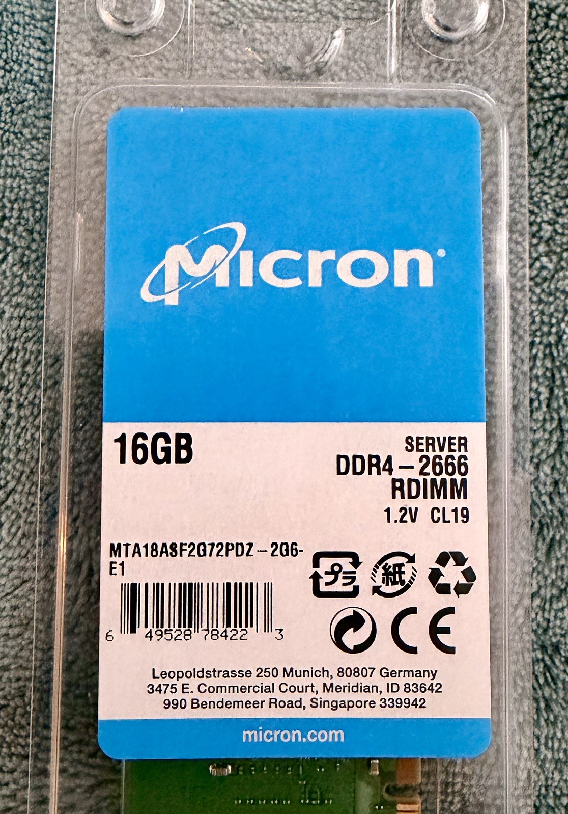 Micron 16GB DDR4-2666 ECC RDIMM 1Rx4 Server RAM MTA18ASF2G72PDZ-2G6E1
