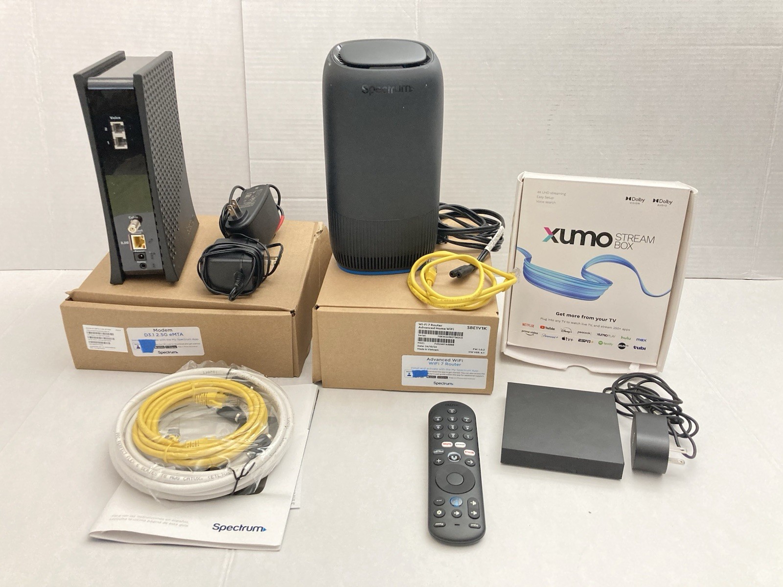 Spectrum WiFi 7 SBE1V1K Wireless Router, D3.1 2.5G Modem & XUMO Stream Box Lot