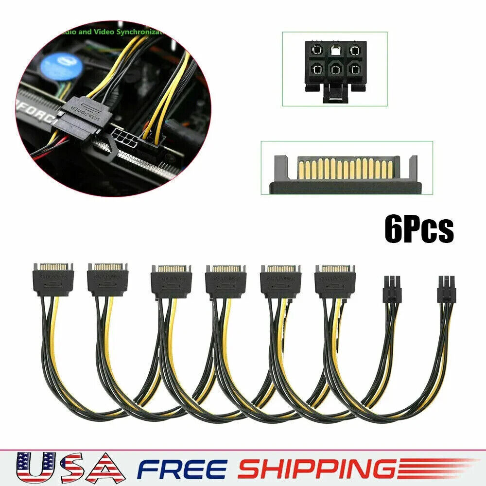 6X 15pin SATA Power to 6pin PCI-E PCI Express Adapter Cable for Video Card GPU