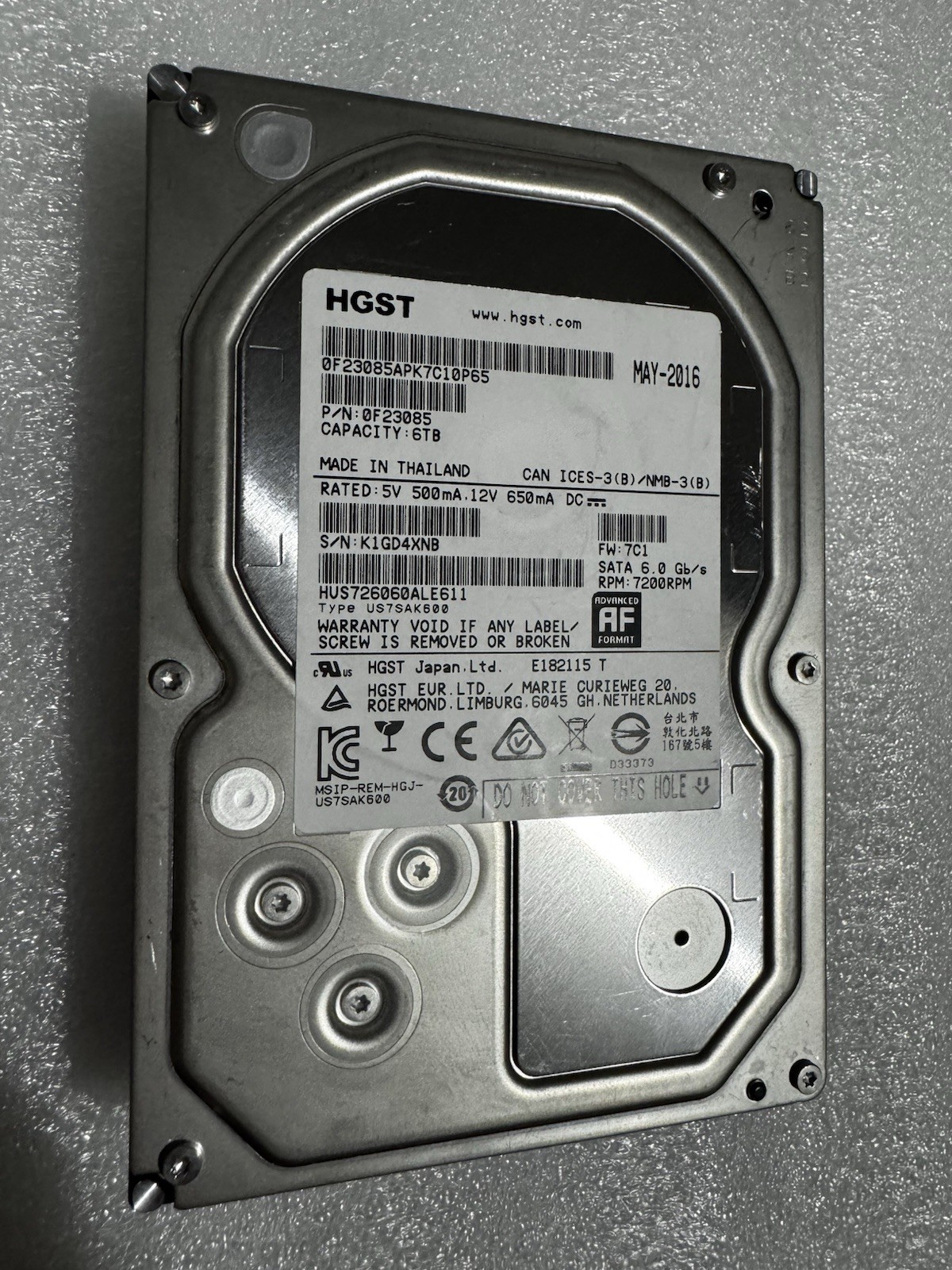HGST 6TB 3.5" 7200RPM 128MB SATA III 3.5" Hard Drive HDD 0F23001 HUS726060ALE610