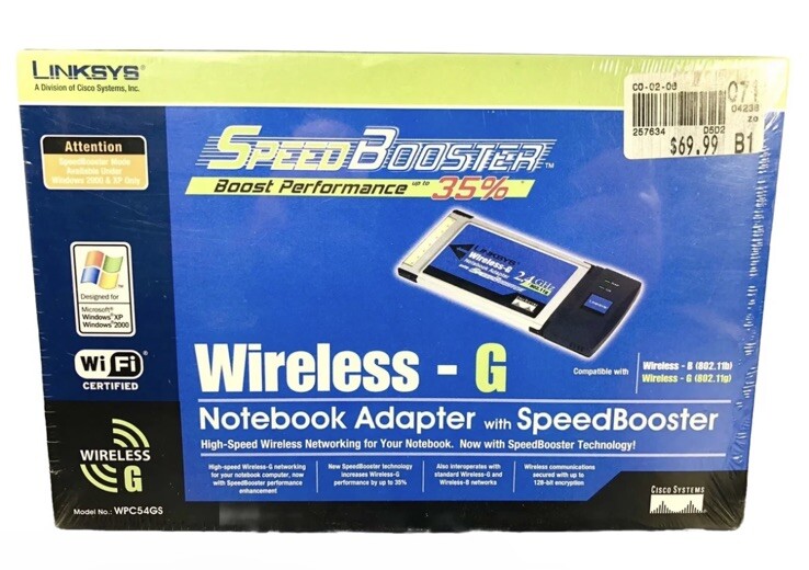 LINKSYS WPC54GS SPEED BOOSTER WIRELESS-G NOTEBOOK ADAPTER - SEALED NEW