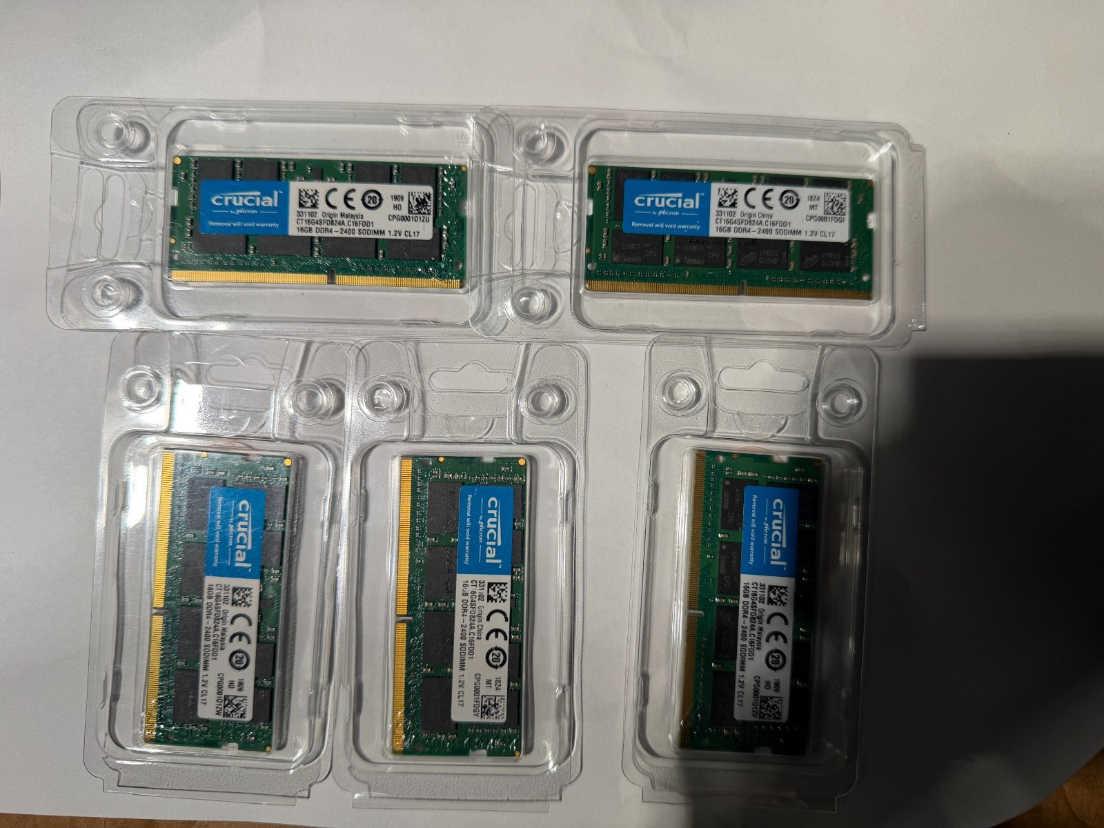 5X 16gb Crucial CT16G4SFD824A 16GB DDR4-2400 (PC4-19200) Memory Modules 80gb tot