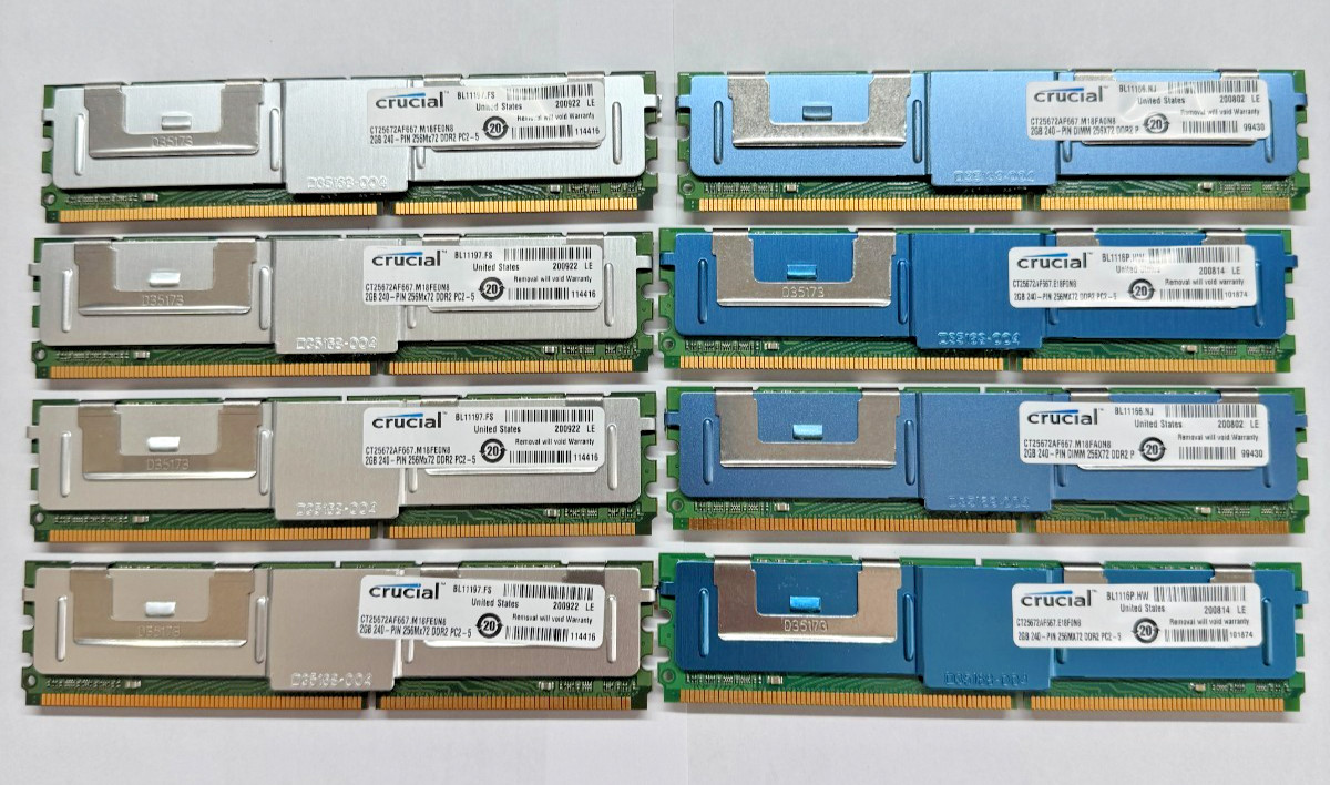Crucial 16GB (8x2GB) DDR2-667 PC2-5300F ECC FullyBuff CT25672AF667-(Mixed) 1191