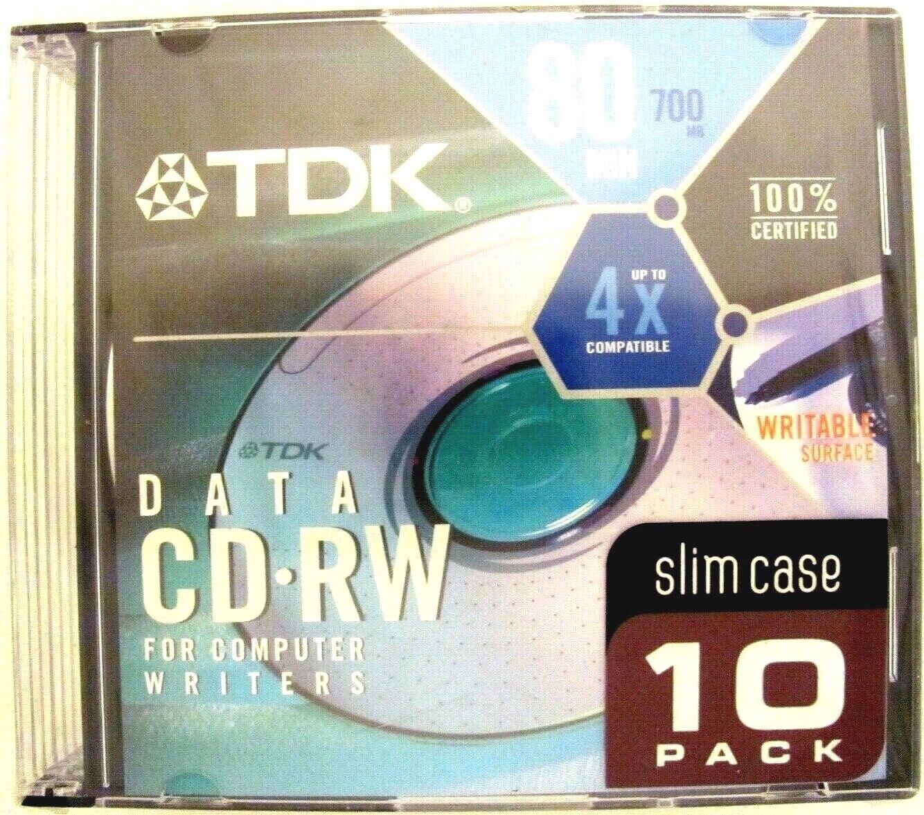 TDK Data CD RW 10 Pack Media 80 Min 700 MB For Computer Writers 4X Compatible  