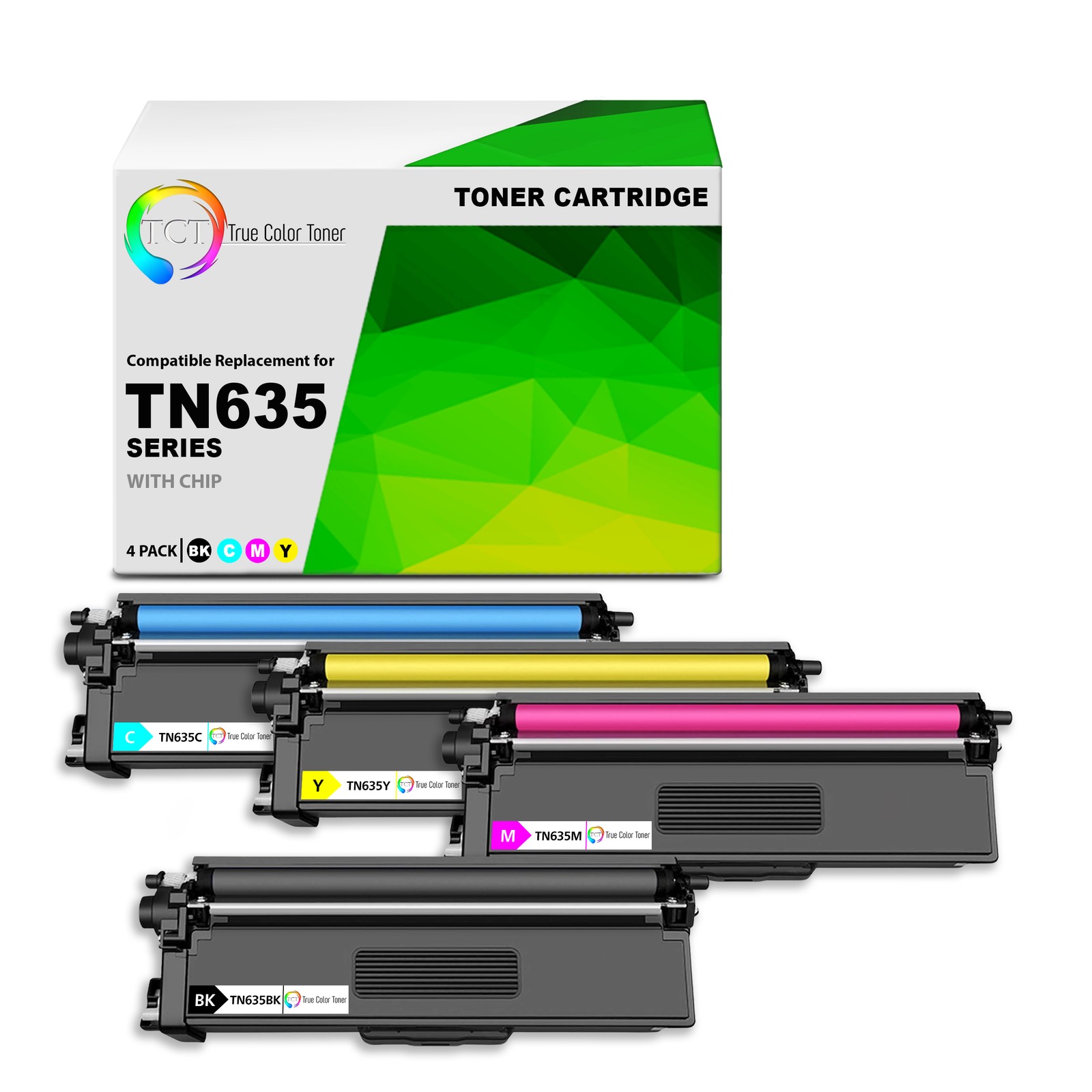 TCT Compatible BCMY Toner Cartridge Replacement for Brother TN635 – 4-Pack