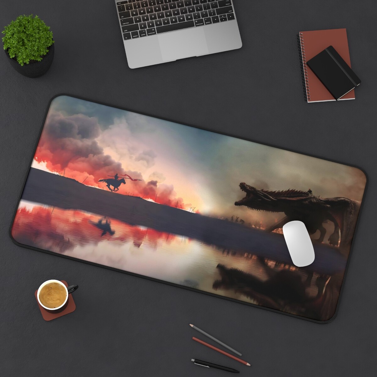 Desk Mat&Mouse Pad:Jamie Lannister Attacking To The Dragon,Game of Thrones
