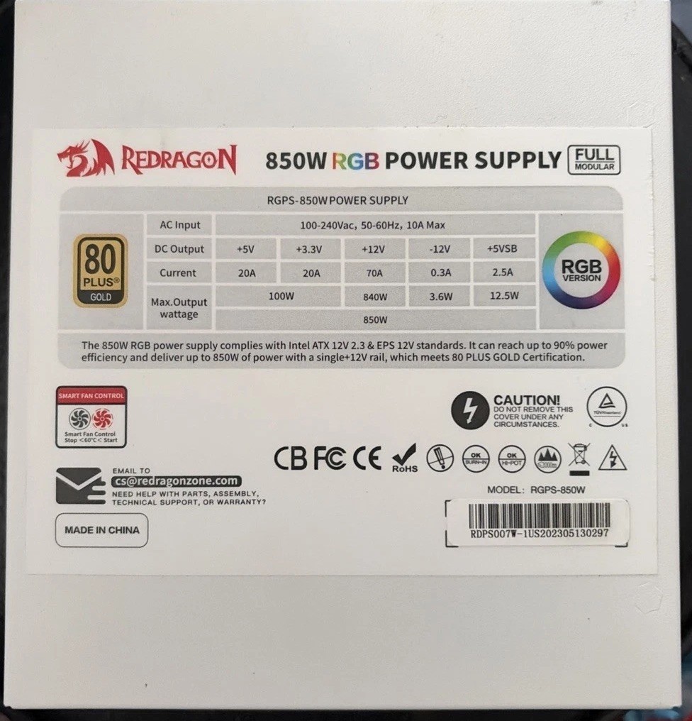 Redragon RGPS-850W 80+ Gold 850 Watt