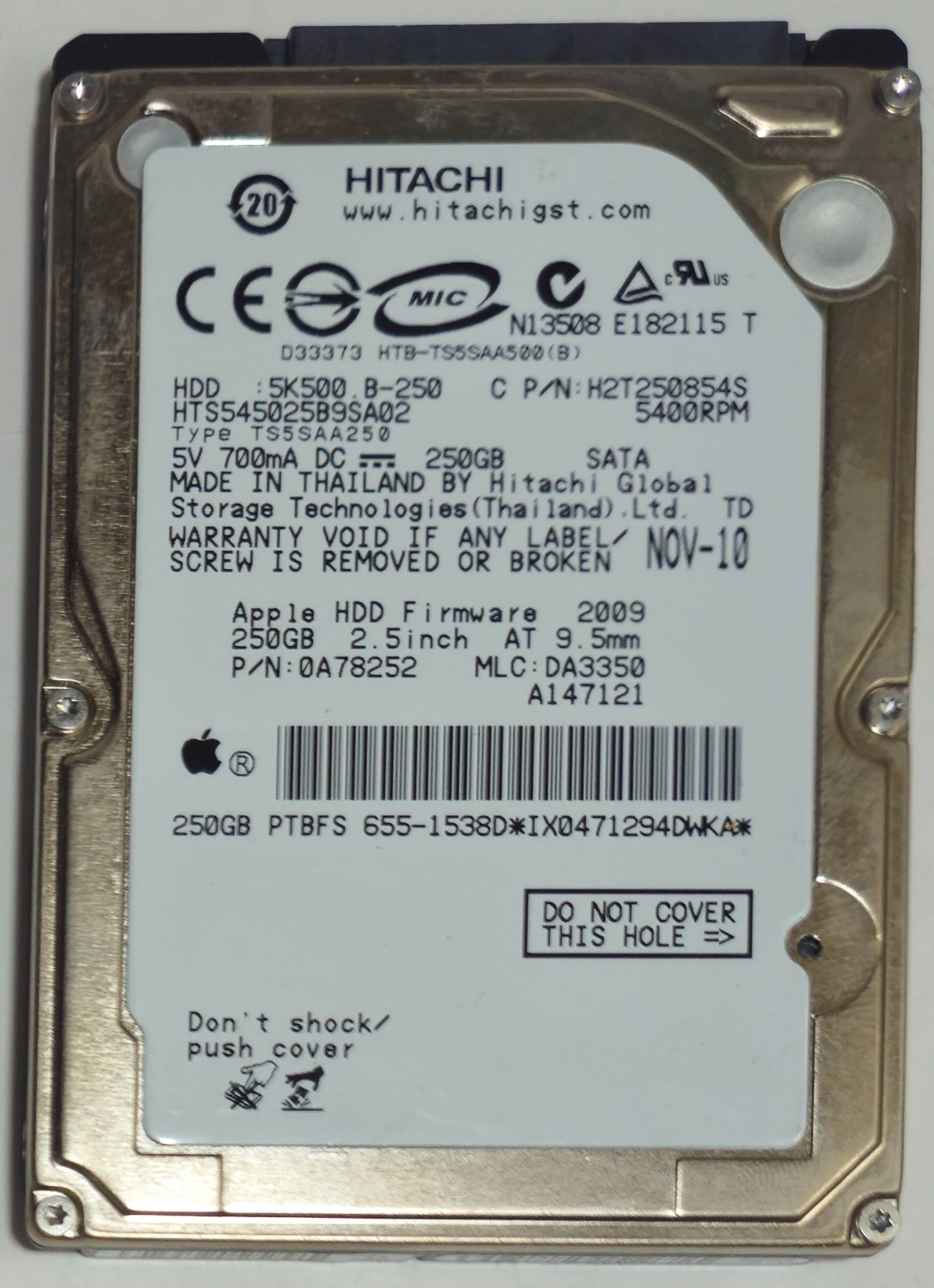 Hitachi HTS545025B9SA02 Apple#655-1538D / 0A78252 2.5" 250gb SATA HDD