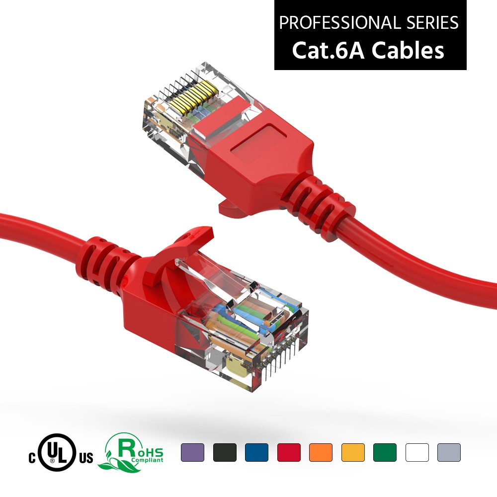 20 Pack of 5Ft CAT6A UTP Slim Ethernet Network Booted Cable 28AWG Red