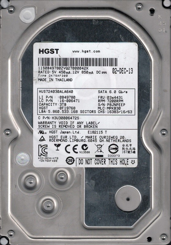 HUS724030ALA640 P/N: 0F19768 MLC: MPKB30 HGST 3TB
