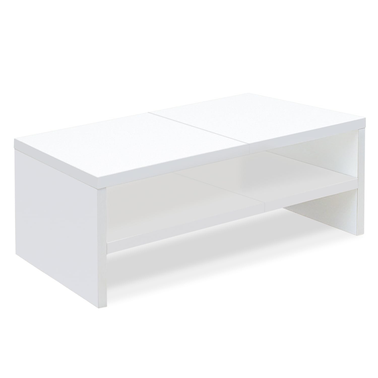 TEAMIX 2 Tier White Monitor Riser Stand, Wood Desktop Stand 2 tiers,